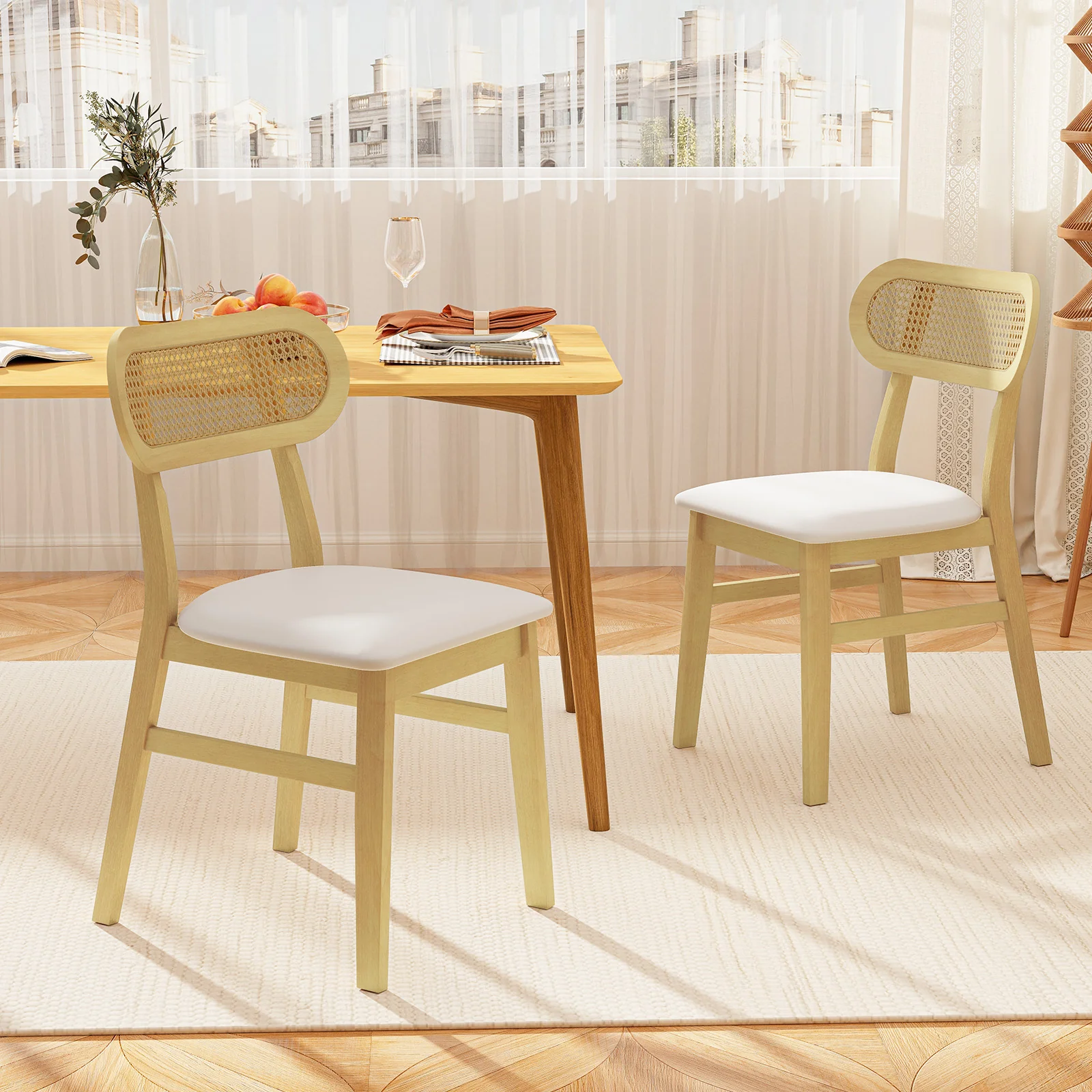 Mid Century Wood Dining Chairs, Set Of 2, White - Image 2