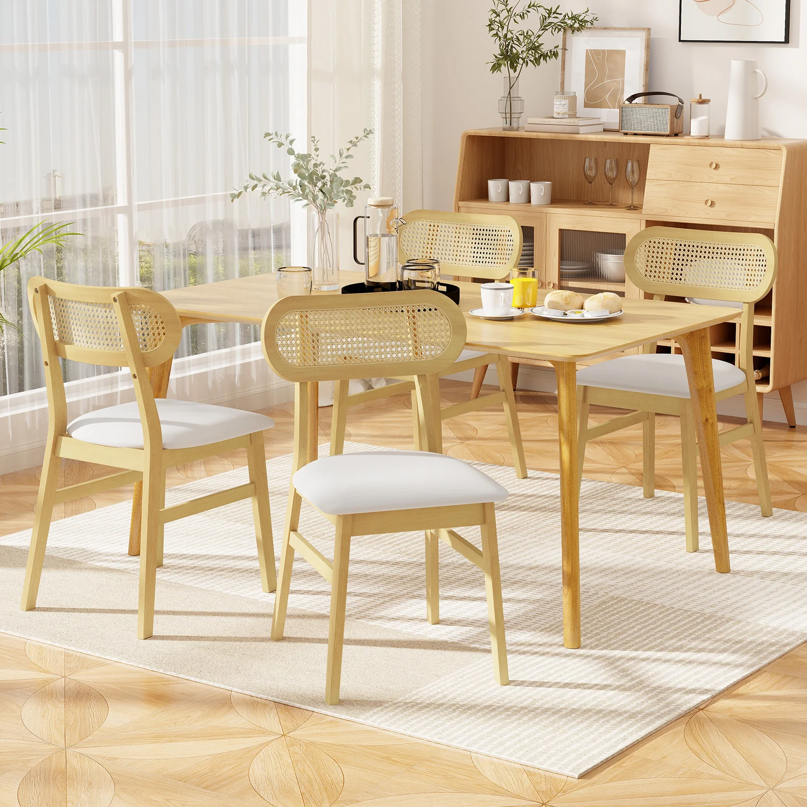 Mid Century Wood Dining Chairs, Set Of 2, White - Image 3