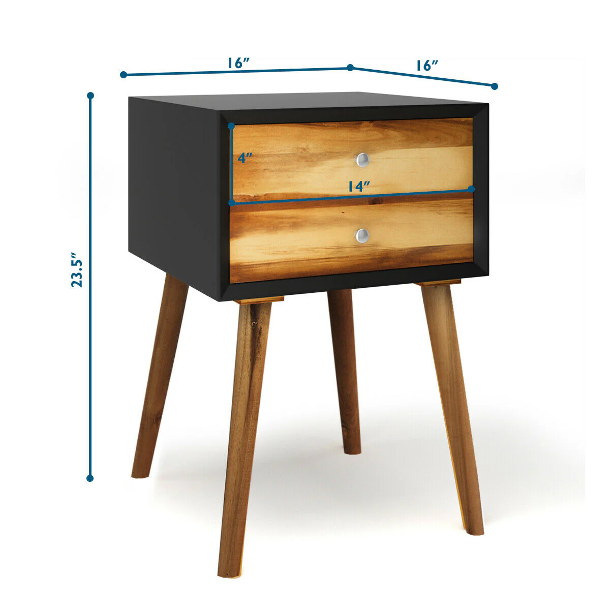 Mid-Century Wooden End Table, 2 Storage Drawers, Black - Image 6