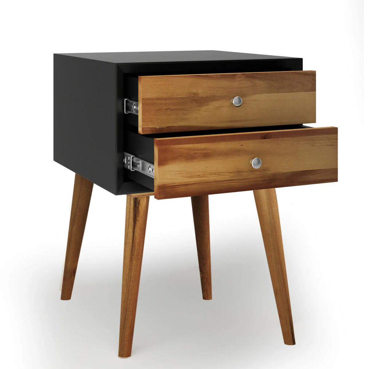 Mid-Century Wooden End Table, 2 Storage Drawers, Black - Image 8