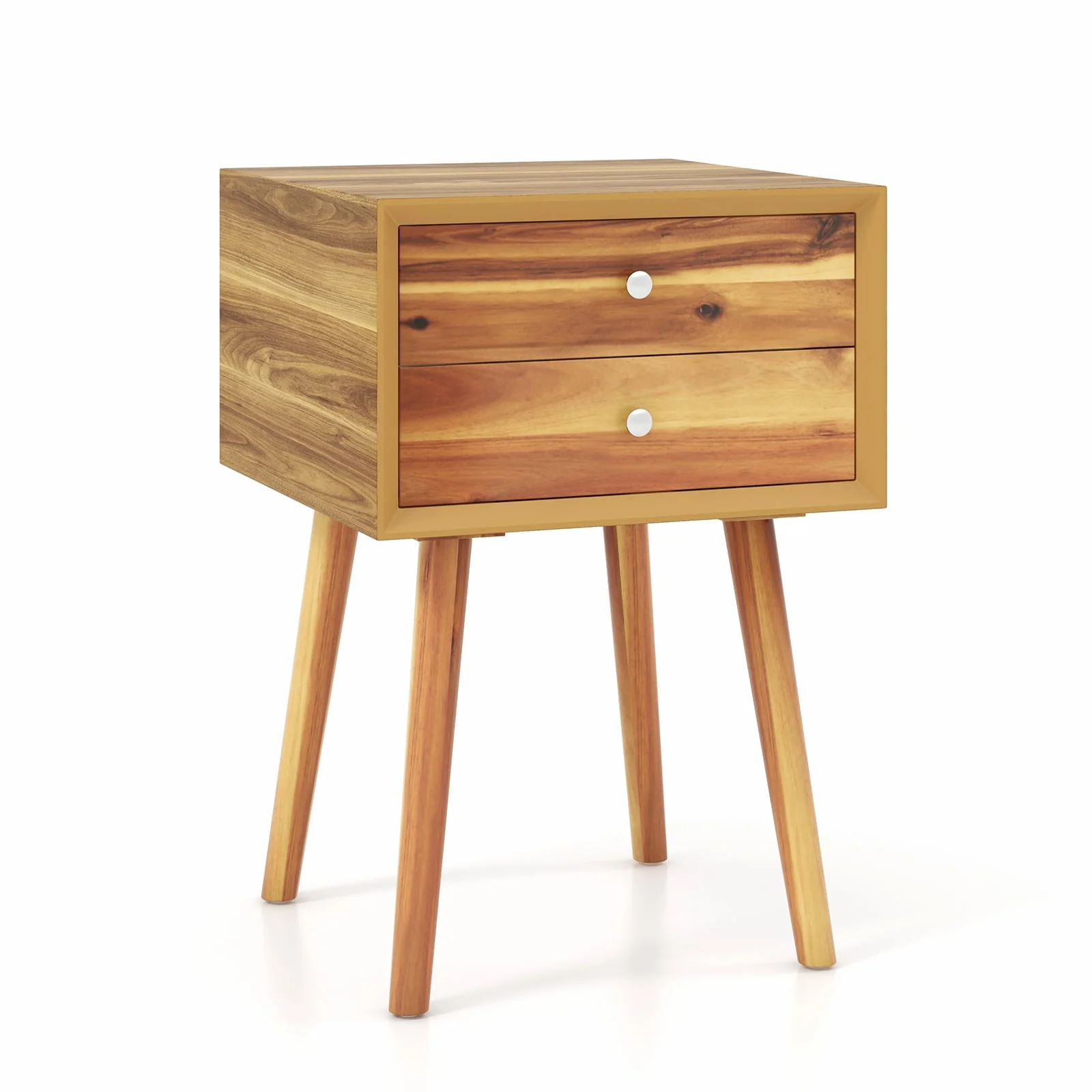 Mid-Century Wooden Nightstand, 2 Drawer Storage, Natural - Image 4