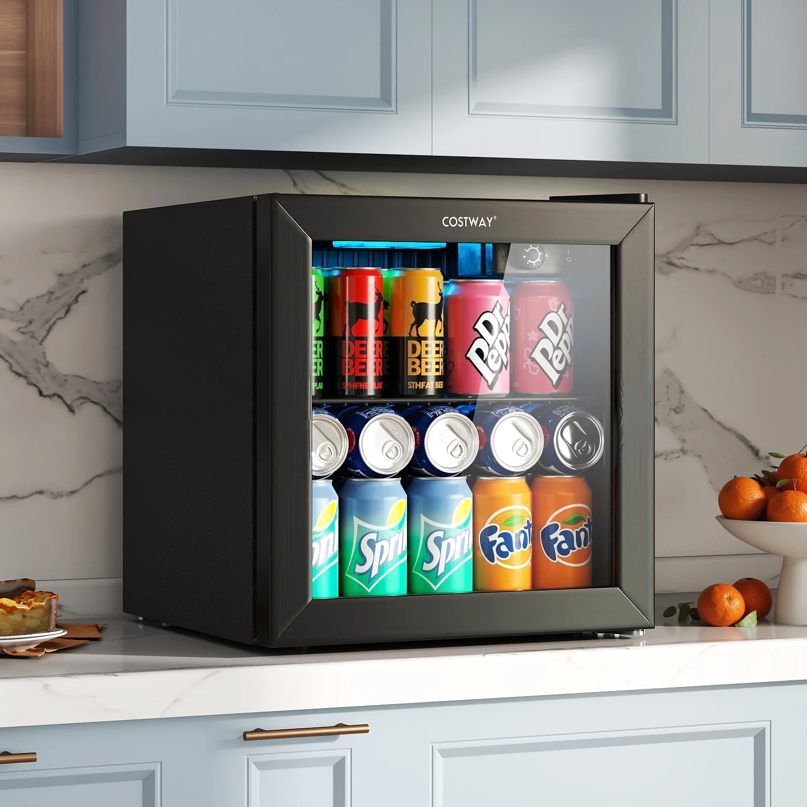 Mini Beverage Refrigerator, 1.3 Cu. Ft., 12 Bottles 55 Cans, Black - Image 2