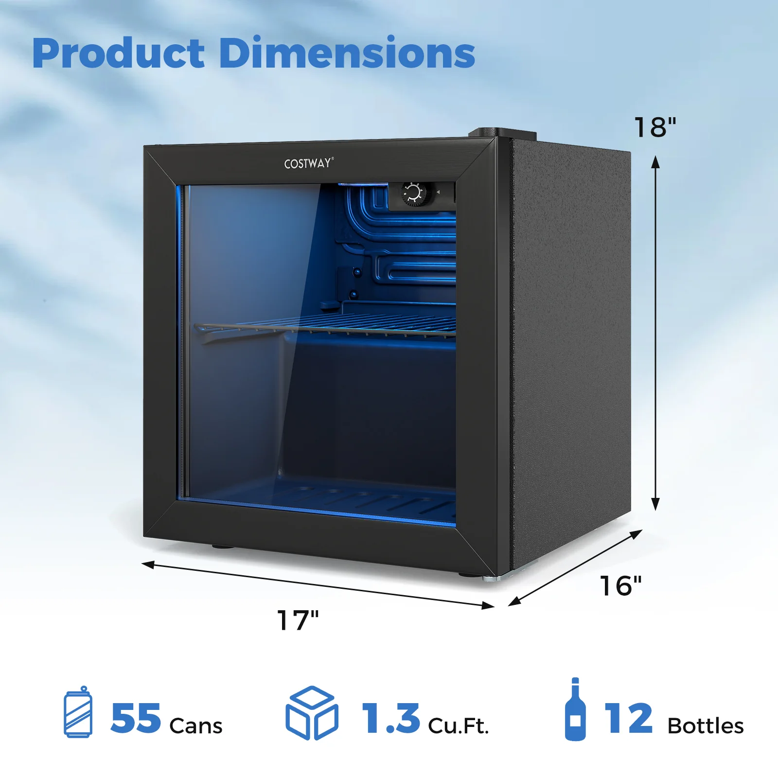 Mini Beverage Refrigerator, 1.3 Cu. Ft., 12 Bottles 55 Cans, Black - Image 6