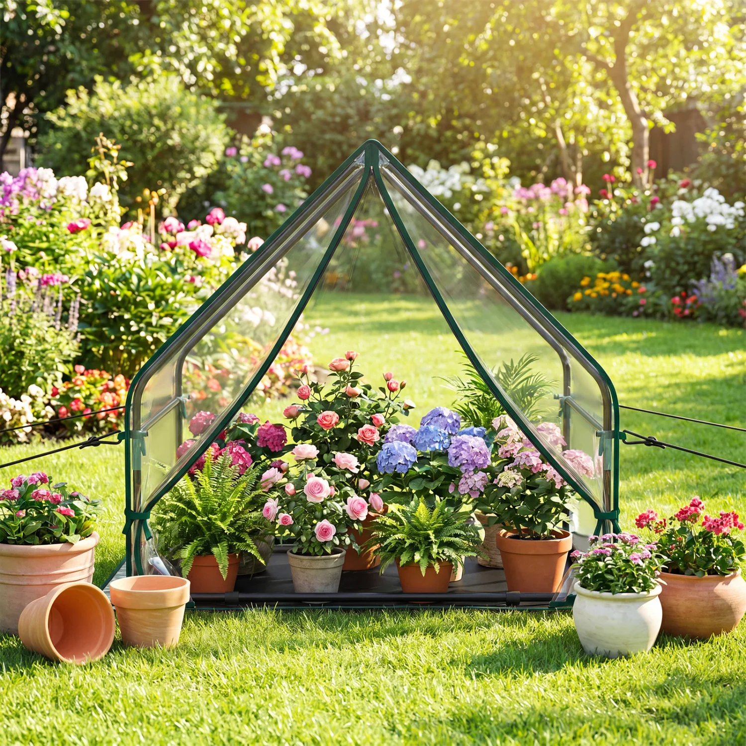 Mini House, Metal Frame, Transparent, Waterproof Bottom, Size S, Green - Image 3