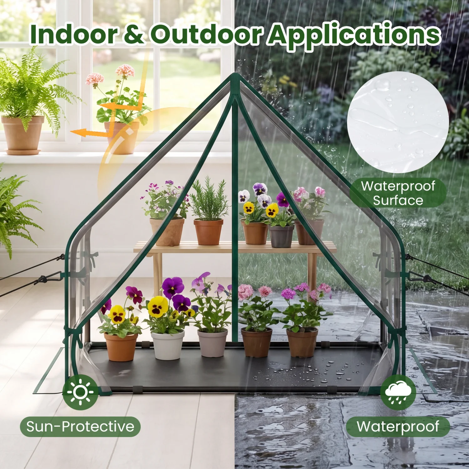 Mini House, Metal Frame, Transparent, Waterproof Bottom, Size S, Green - Image 7