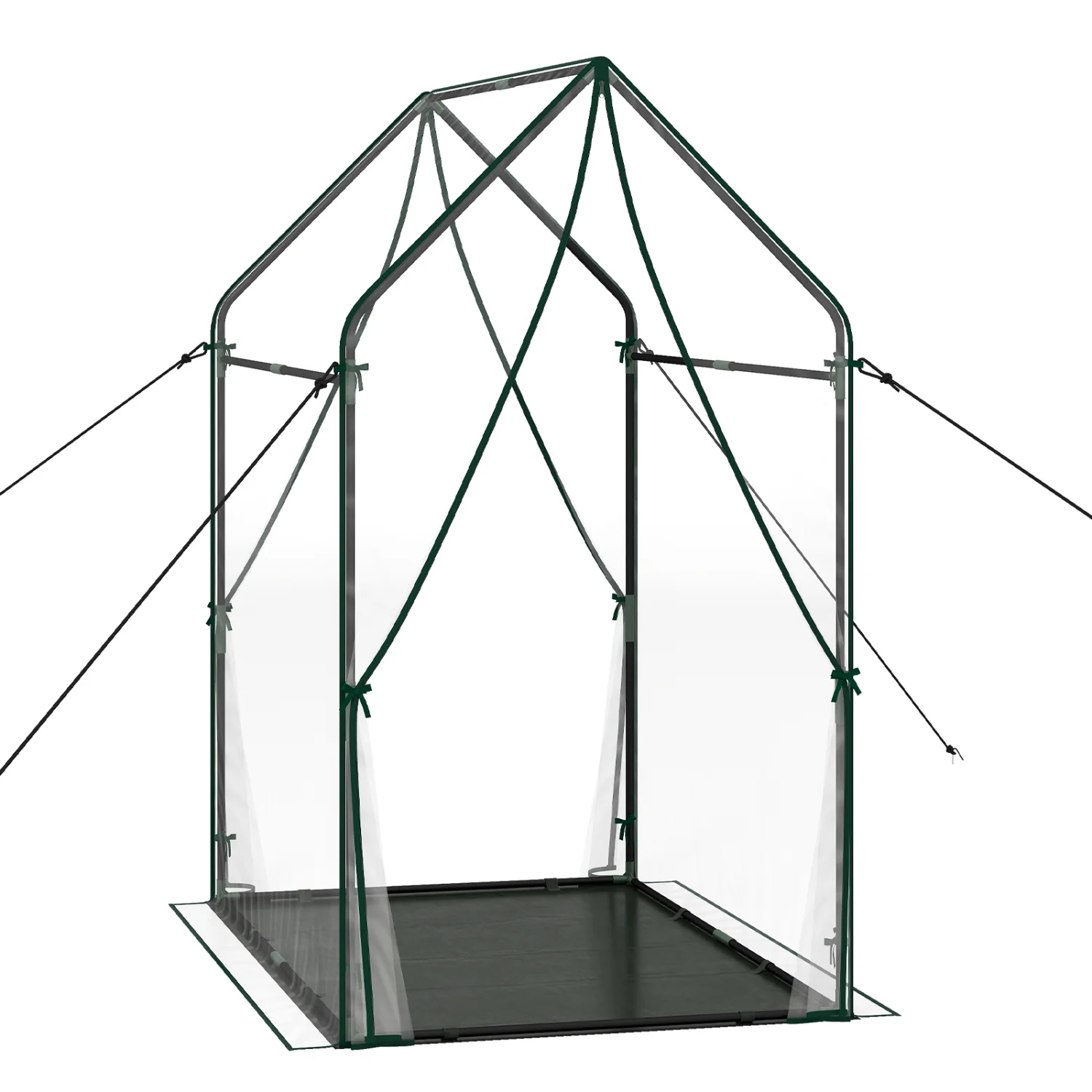 Mini Green House Metal Frame with Waterproof Bottom Mat and Wind Ropes-XL, Transparent