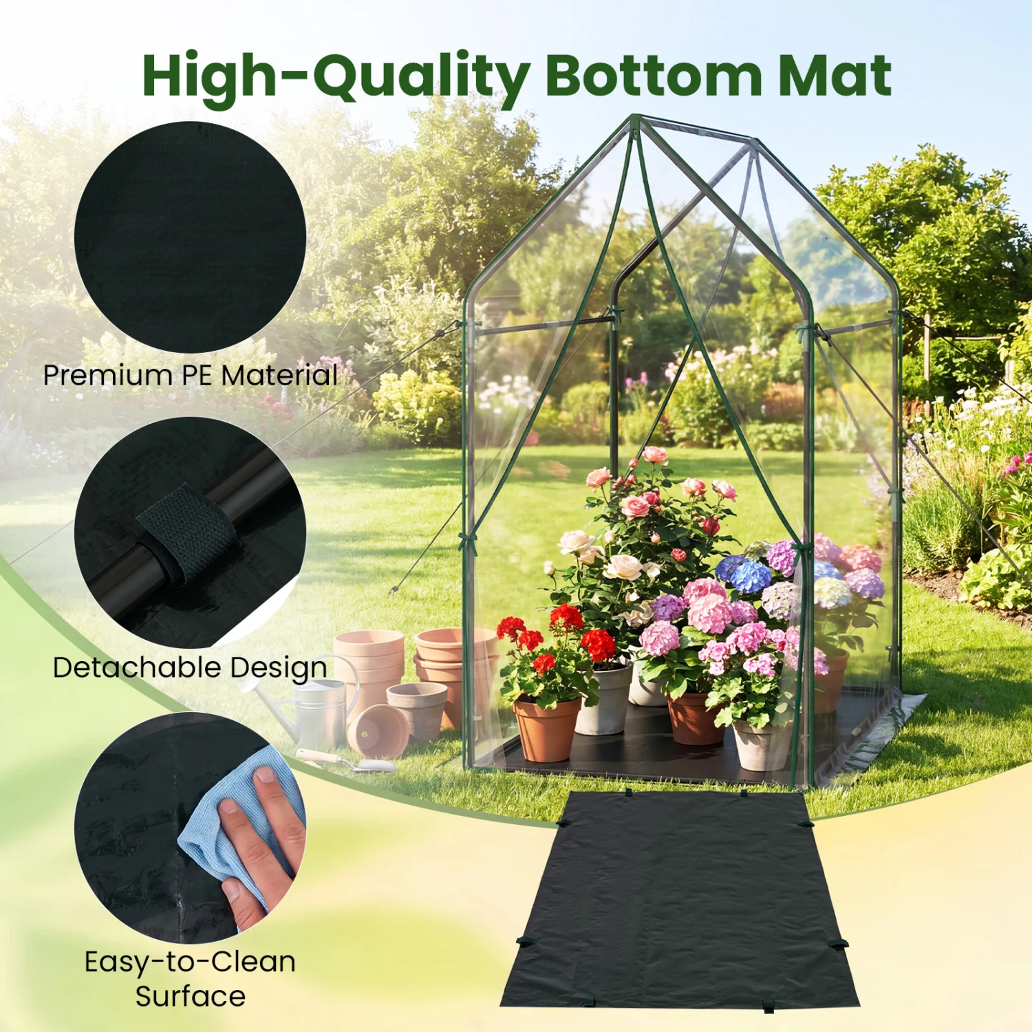Mini Green House Metal Frame with Waterproof Bottom Mat and Wind Ropes-XL, Transparent - Image 9