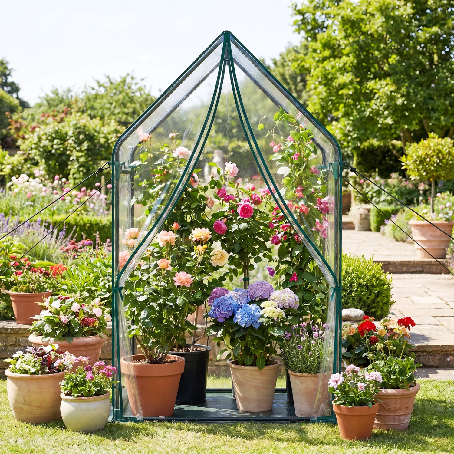 Mini House With Metal Frame, Transparent, L, Green - Image 2