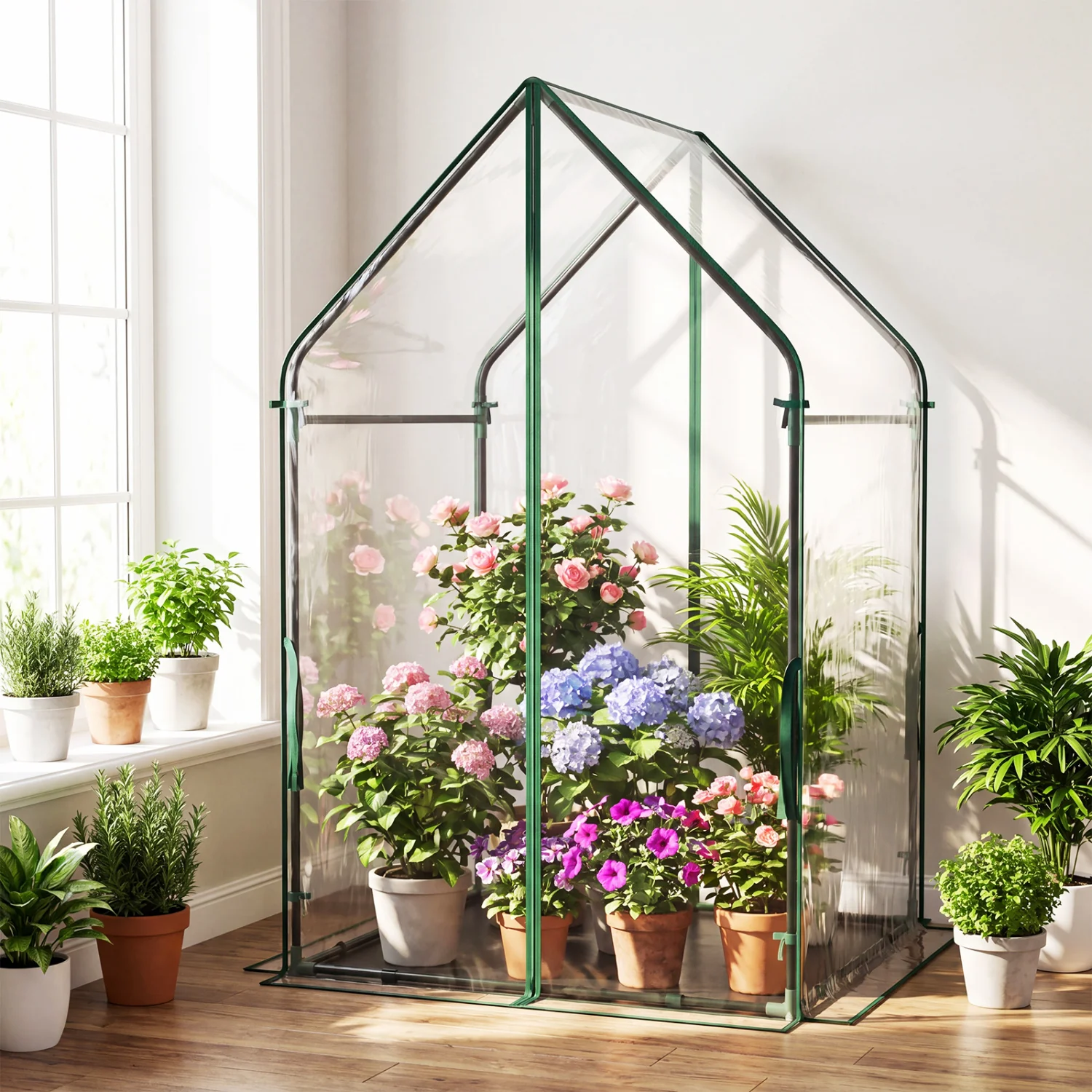Mini House With Metal Frame, Transparent, L, Green - Image 6