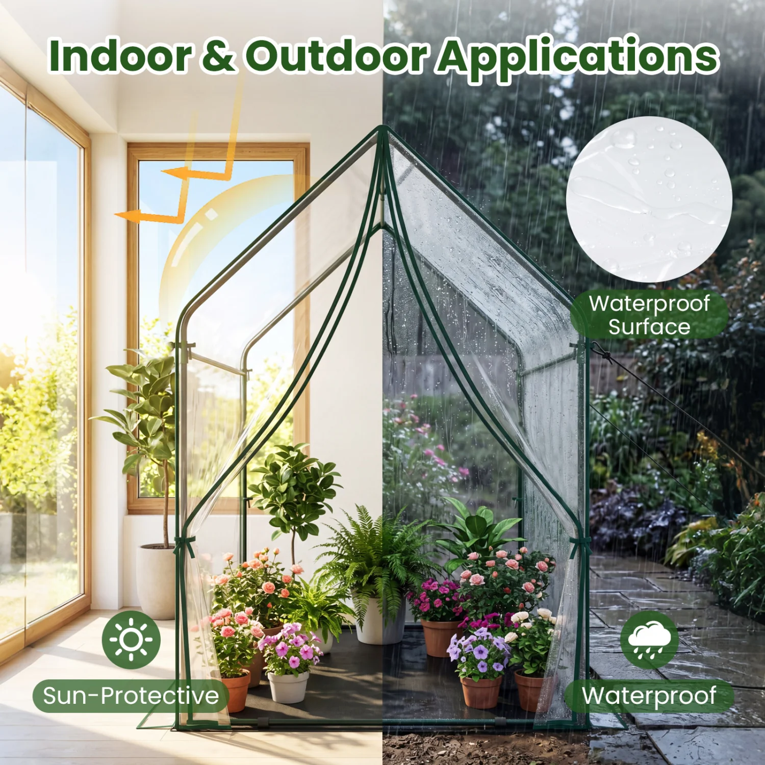 Mini House With Metal Frame, Transparent, L, Green - Image 7