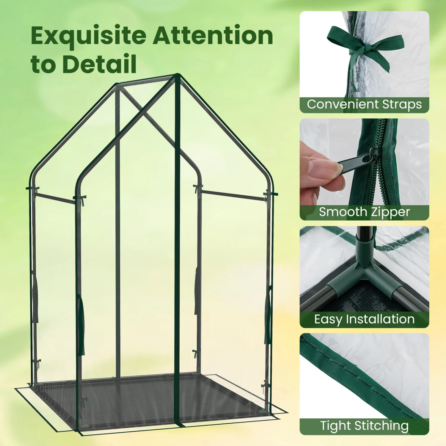 Mini House With Metal Frame, Transparent, L, Green - Image 9