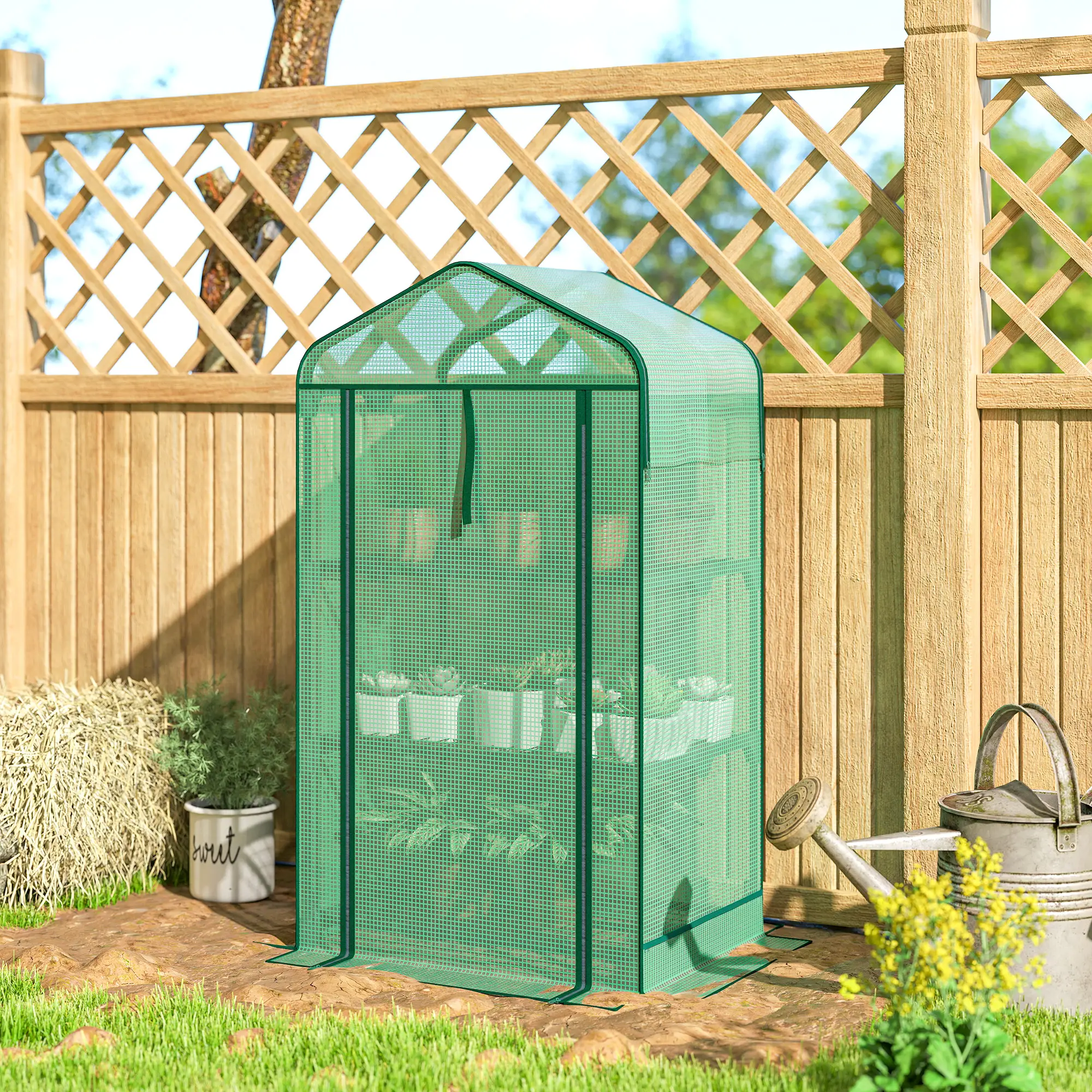 Mini Greenhouse, 27.6" x 19.7" x 50", Screen Roof, Roll-Up Door, Green - Image 10
