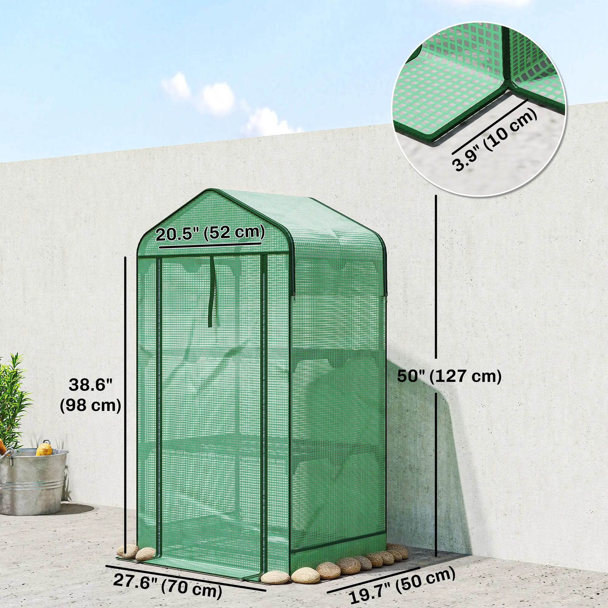 Mini Greenhouse, 27.6" x 19.7" x 50", Screen Roof, Roll-Up Door, Green - Image 3