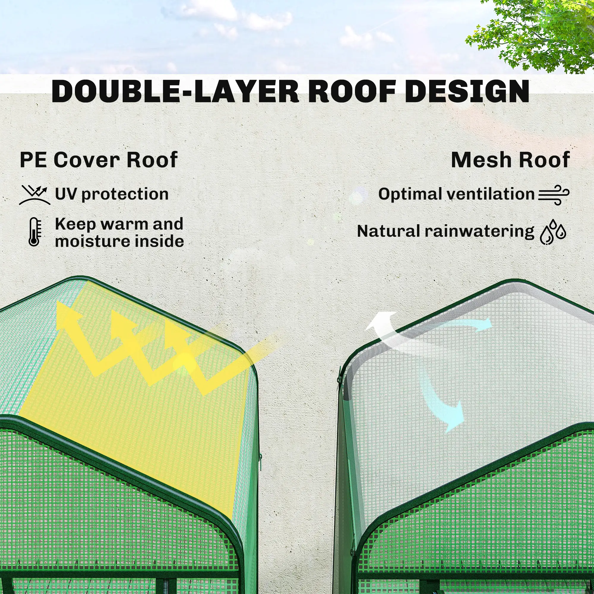 Mini Greenhouse, 27.6" x 19.7" x 50", Screen Roof, Roll-Up Door, Green - Image 4
