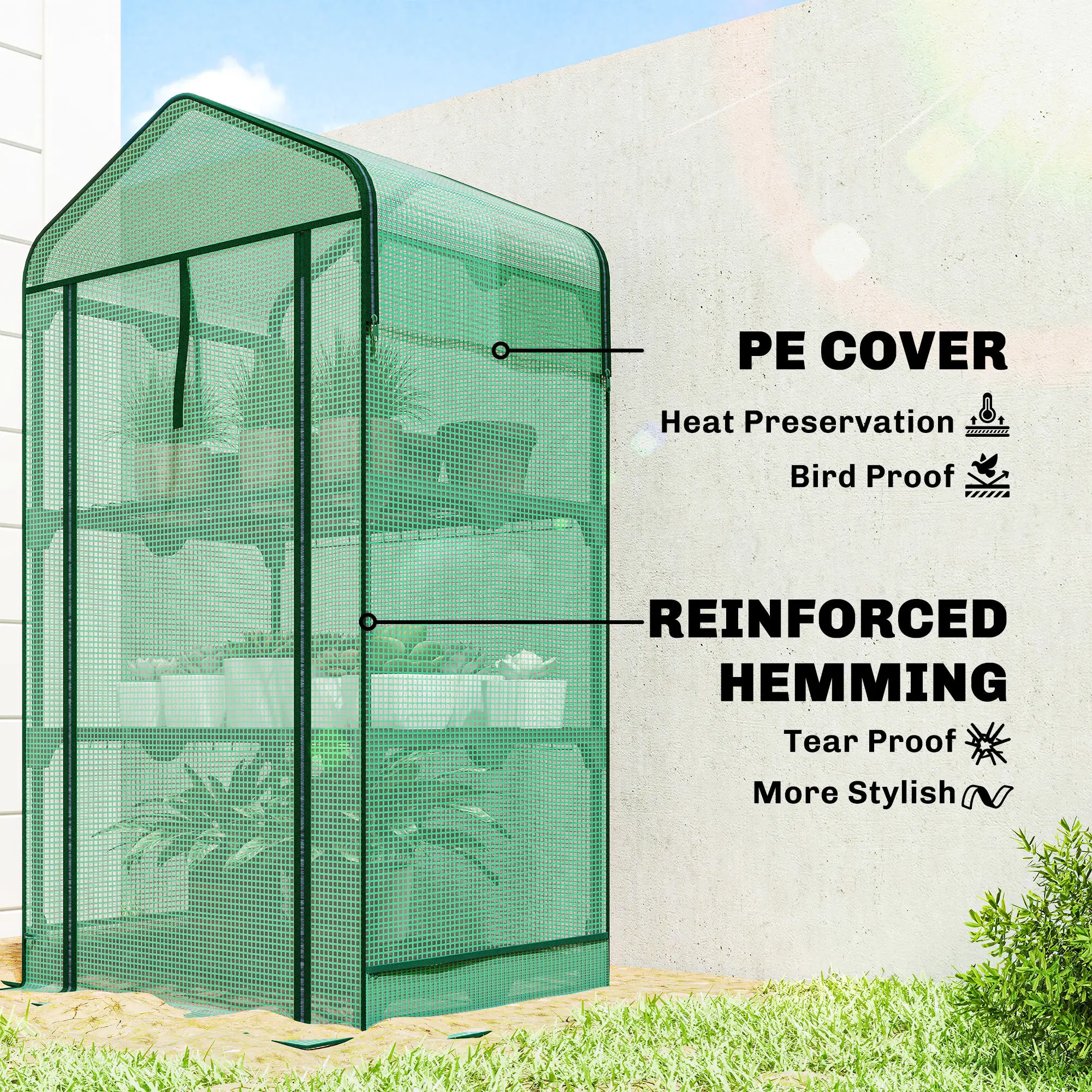 Mini Greenhouse, 27.6" x 19.7" x 50", Screen Roof, Roll-Up Door, Green - Image 5