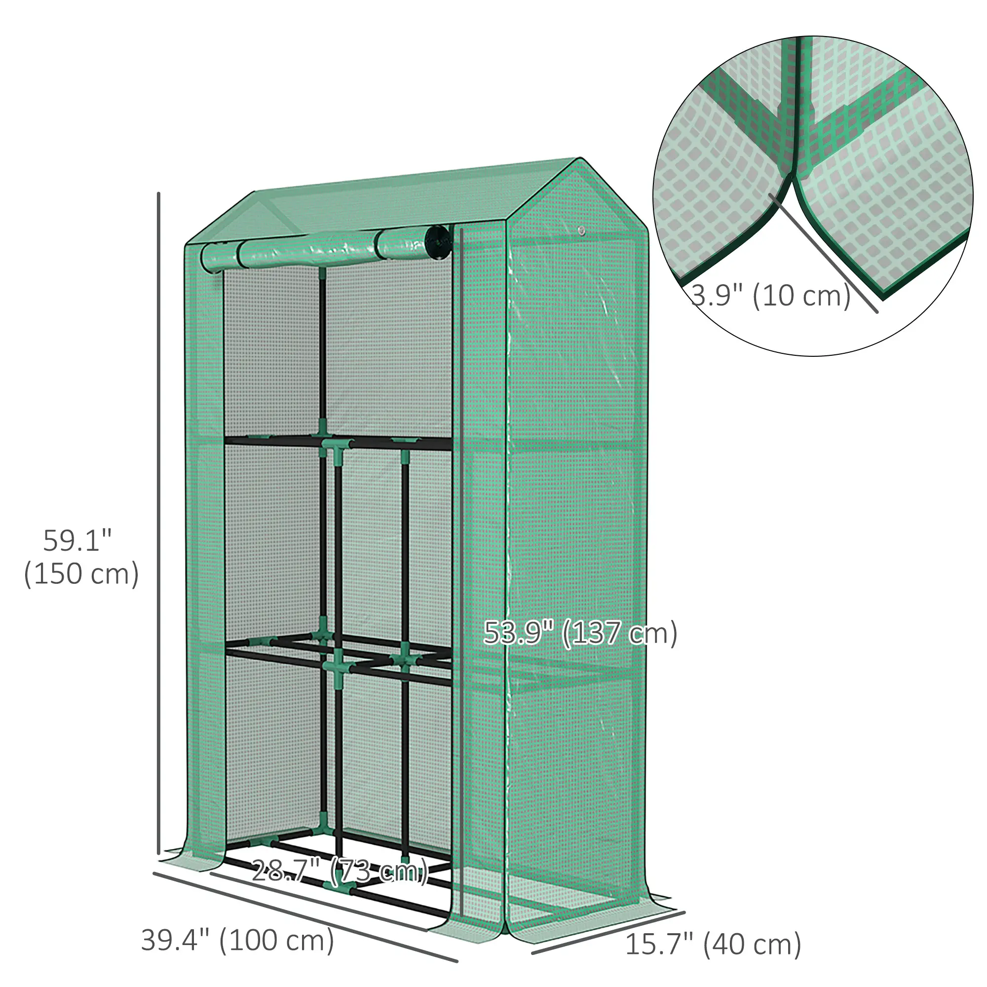 Mini Greenhouse, 3 Tier Shelves, 3 Roll-Up Doors, Indoor Outdoor, Green - Image 3
