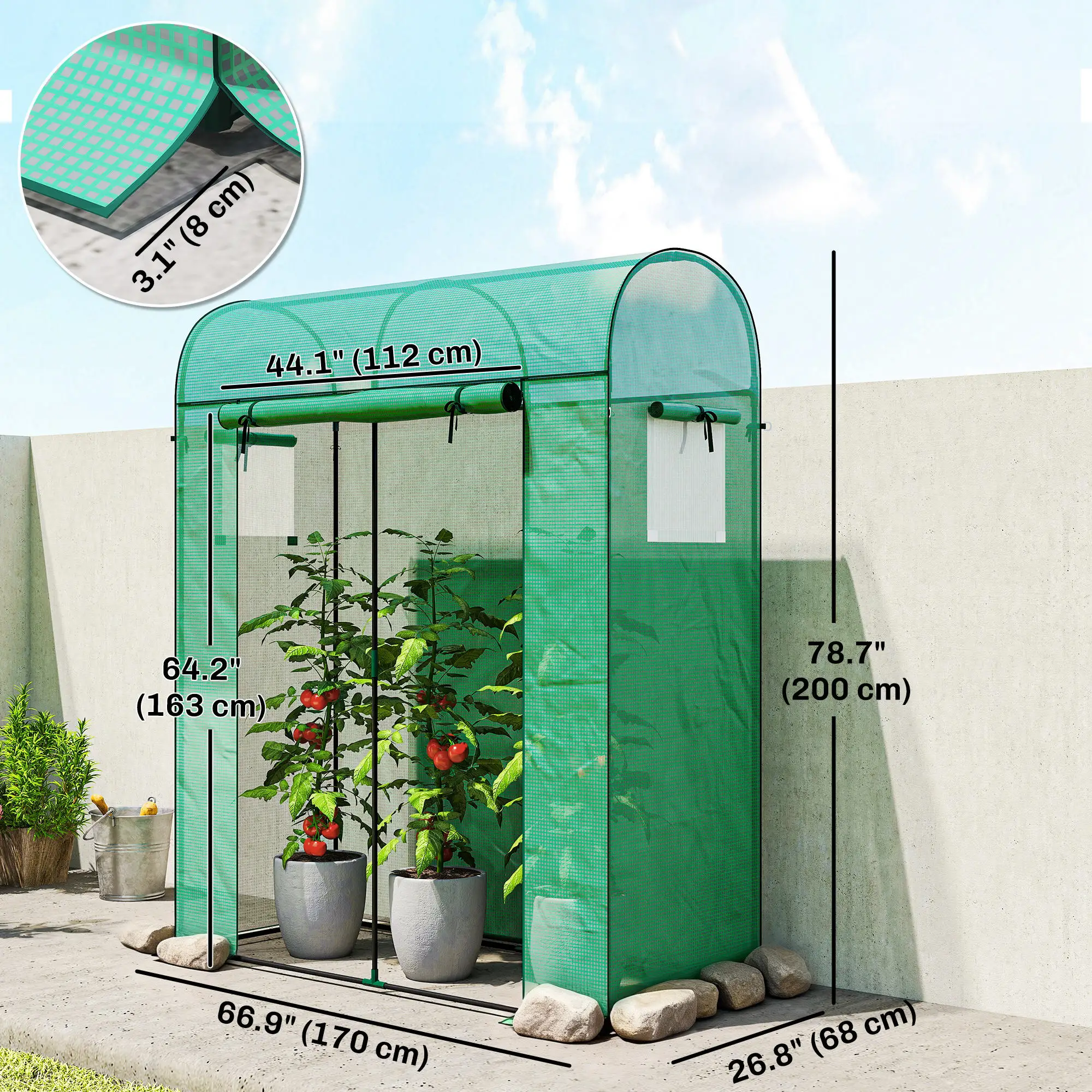 Mini Greenhouse, Portable Garden, 6' x 2' x 6.6', Green - Image 3