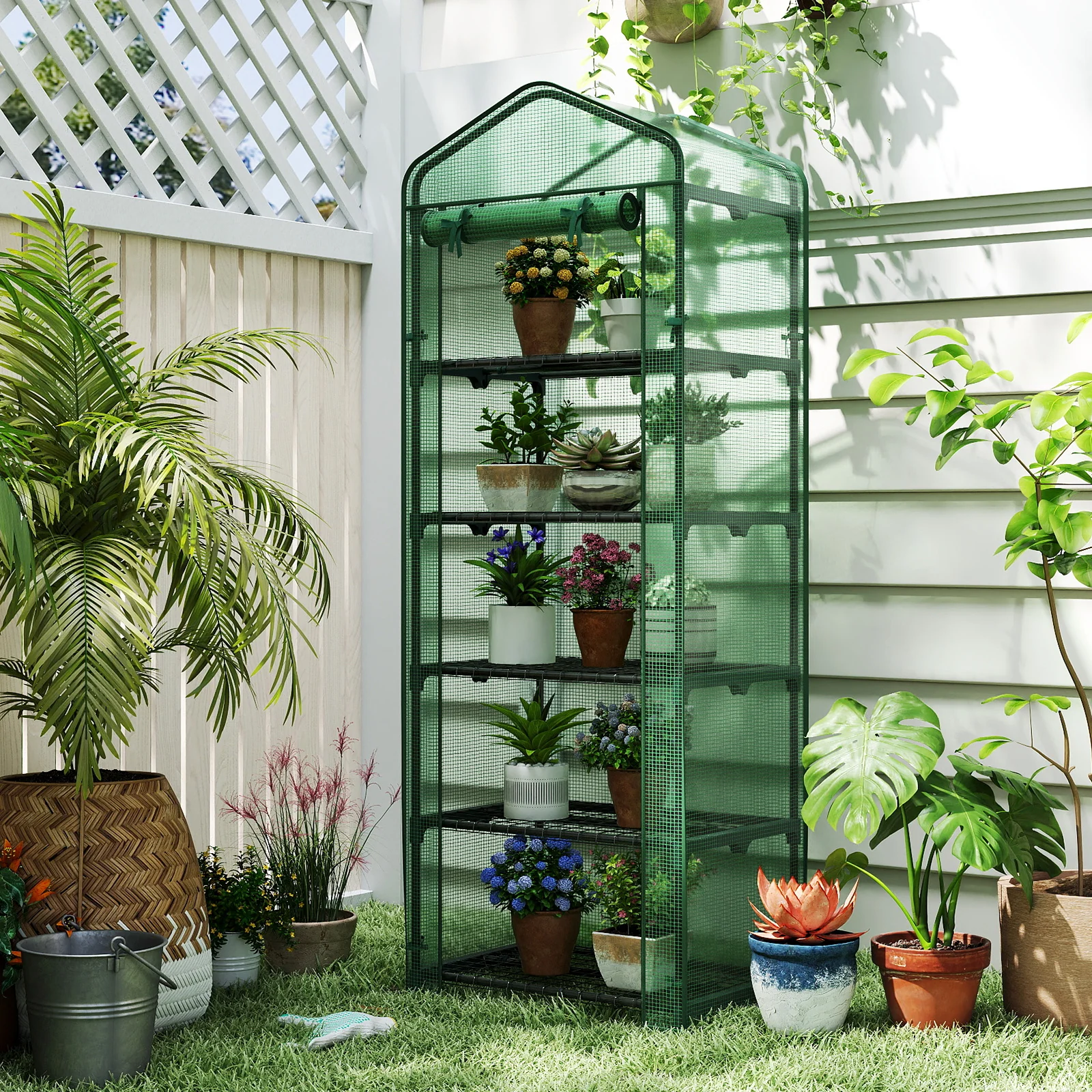 Mini Greenhouse Portable Plant Grow House with 5 Tier Shelves, Green - Image 3