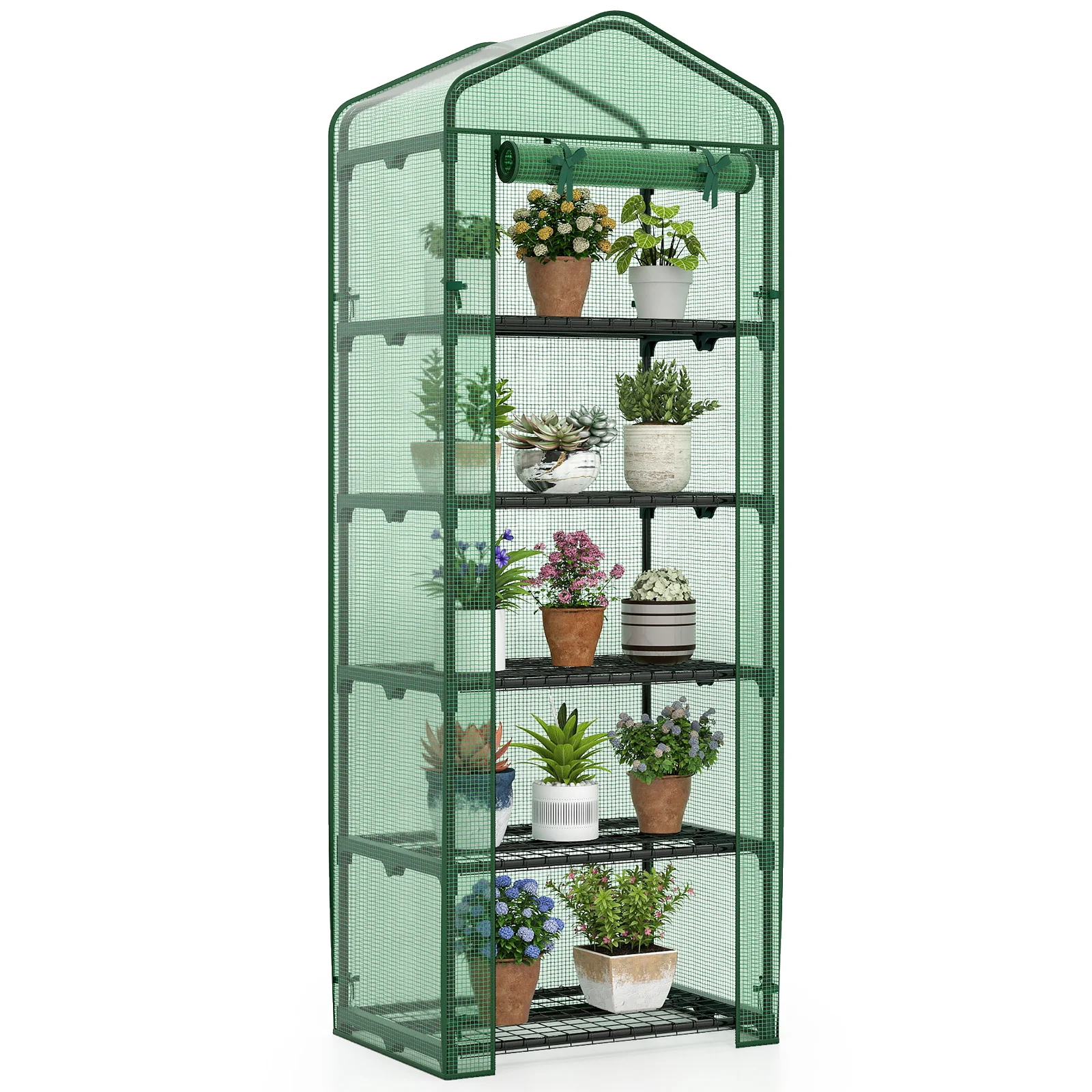 Mini Greenhouse Portable Plant Grow House with 5 Tier Shelves, Green - Image 5