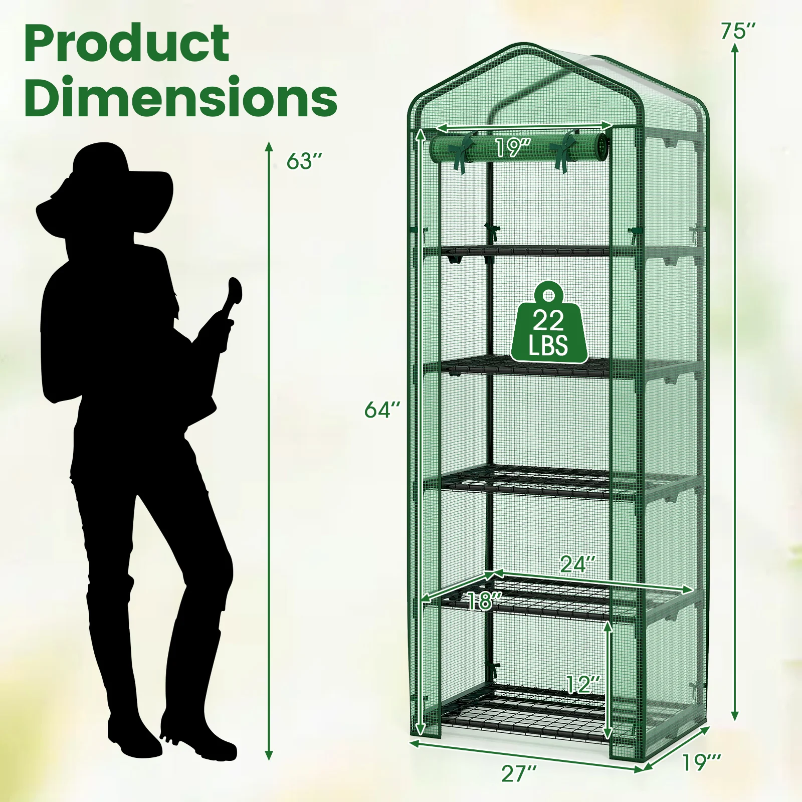 Mini Greenhouse Portable Plant Grow House with 5 Tier Shelves, Green - Image 6