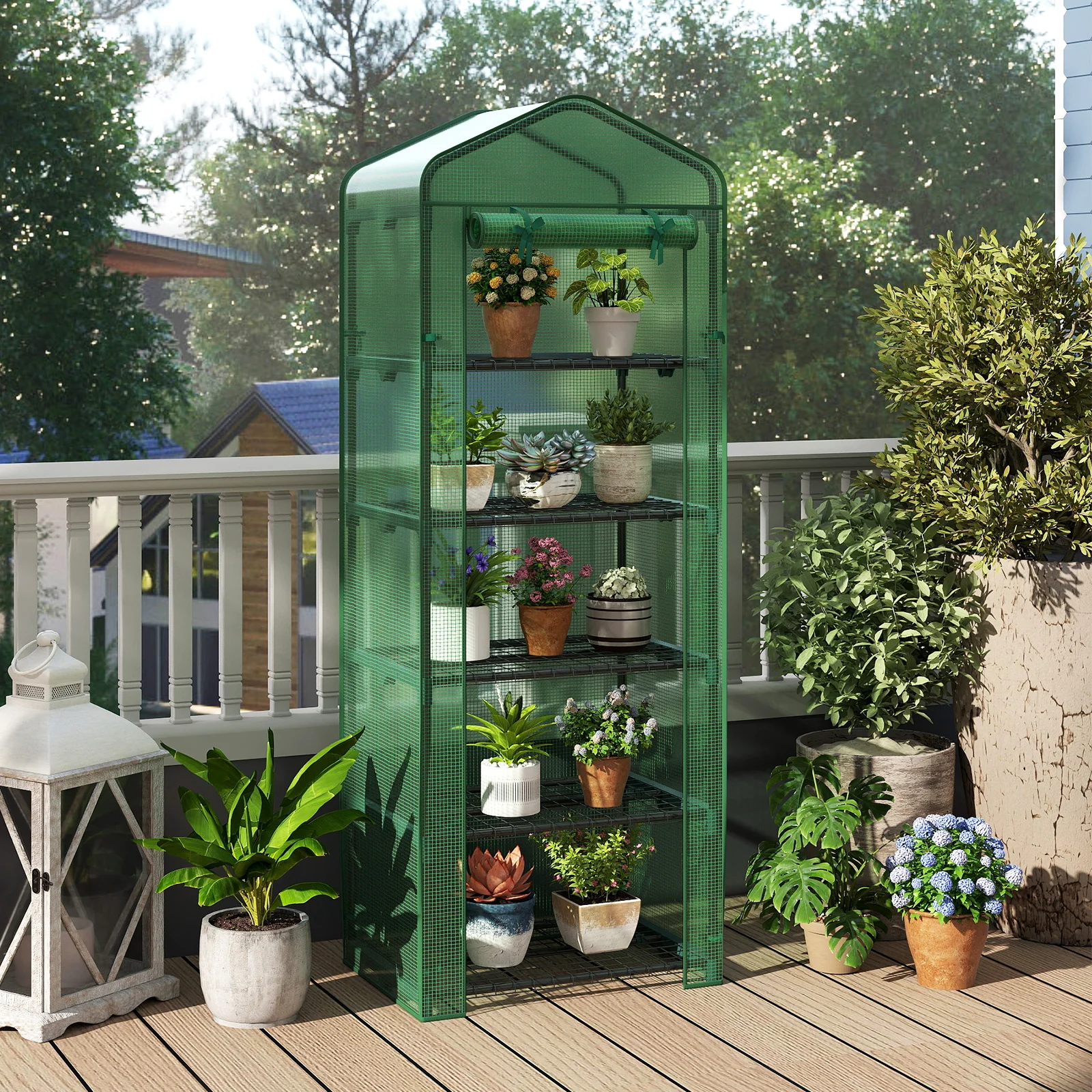 Mini Greenhouse Portable Plant Grow House with 5 Tier Shelves, Green - Image 7