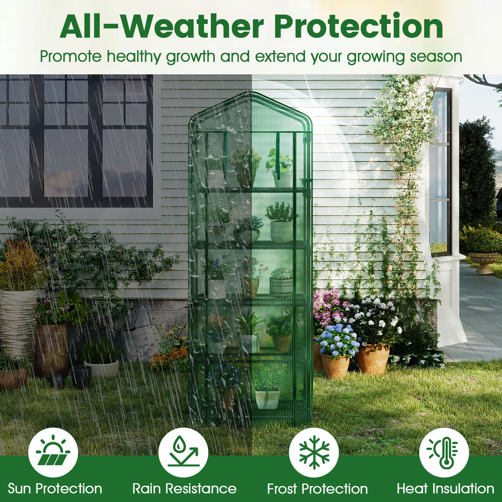 Mini Greenhouse Portable Plant Grow House with 5 Tier Shelves, Green - Image 8