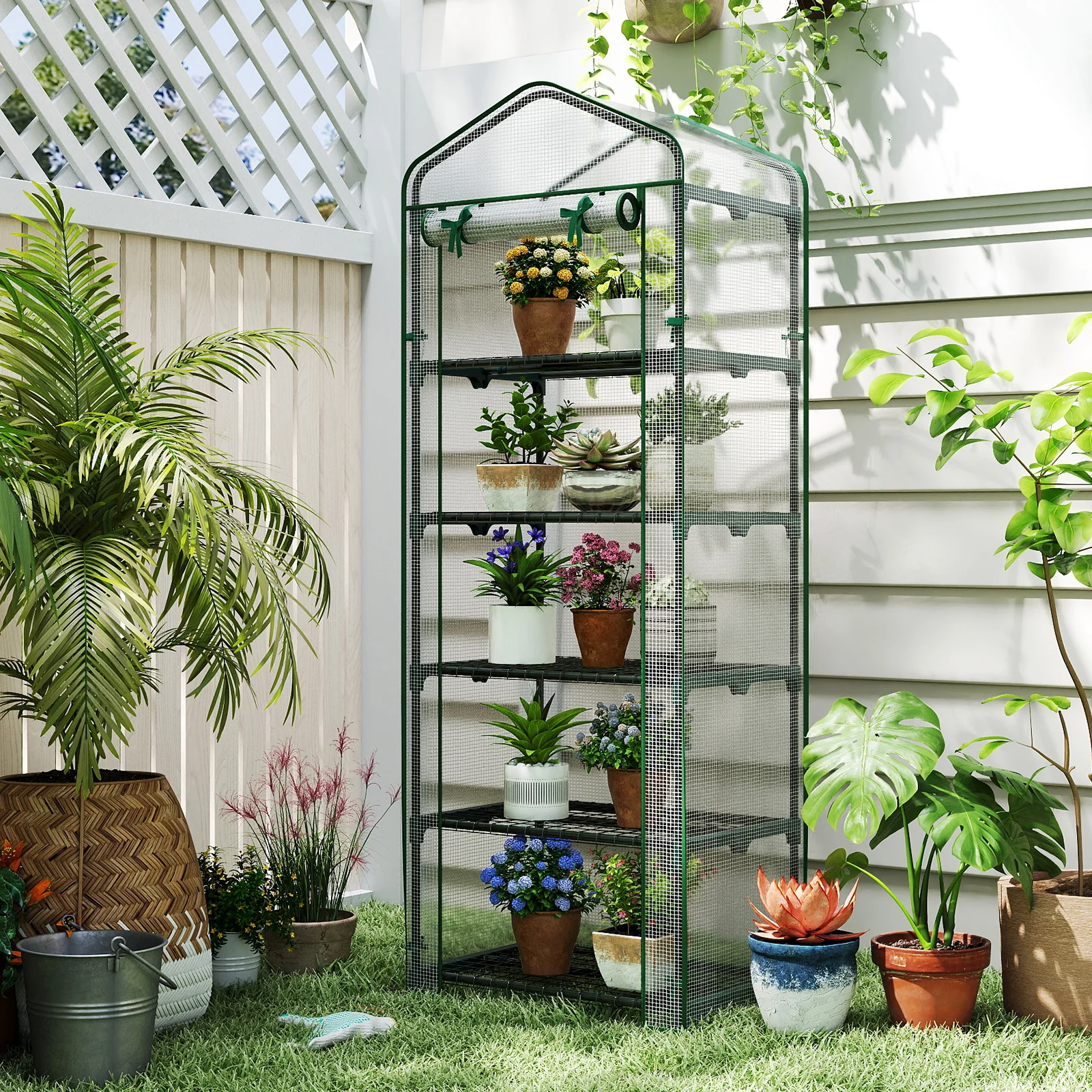 Mini Greenhouse Portable Plant Grow House with 5 Tier Shelves, White - Image 3