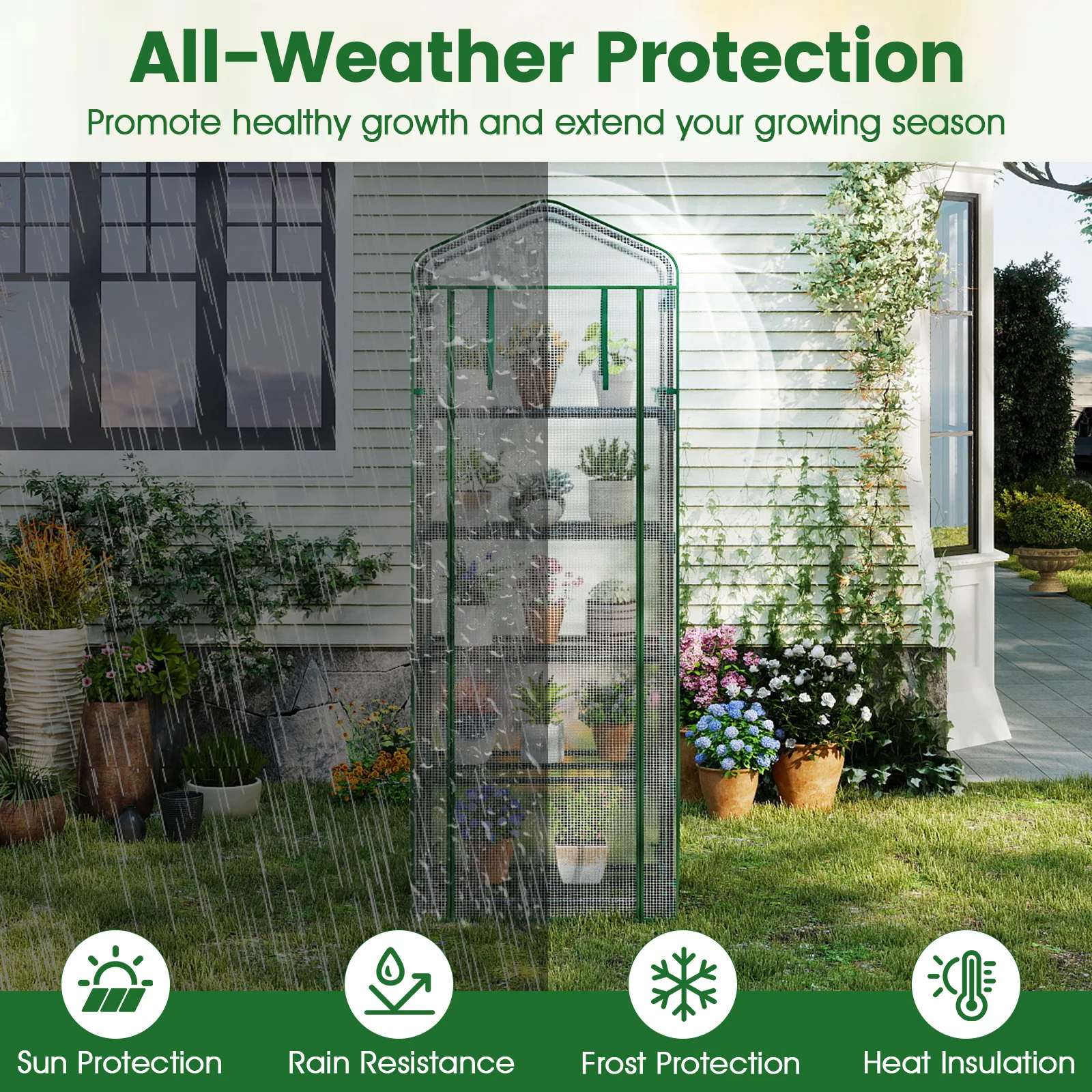 Mini Greenhouse Portable Plant Grow House with 5 Tier Shelves, White - Image 8