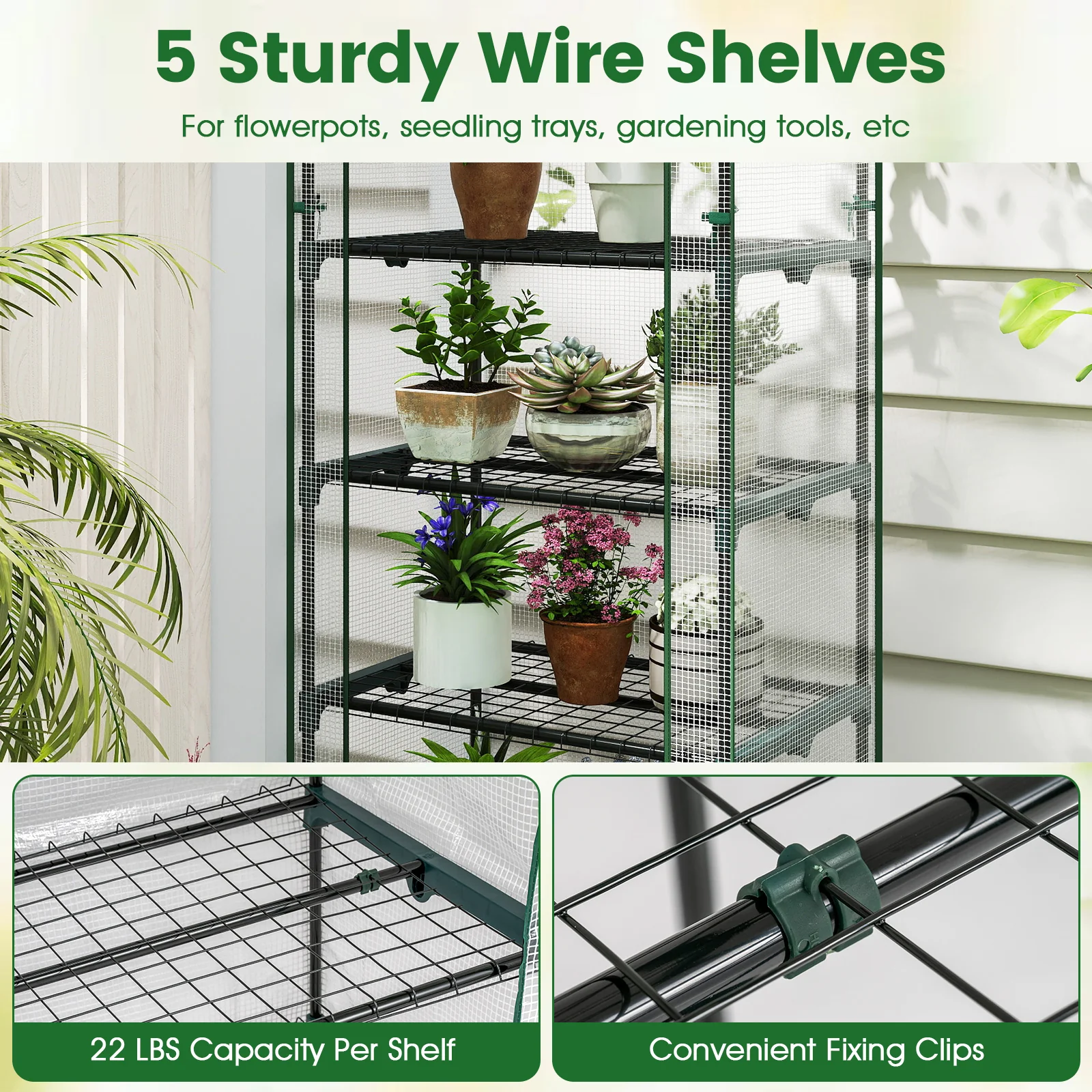 Mini Greenhouse Portable Plant Grow House with 5 Tier Shelves, White - Image 9