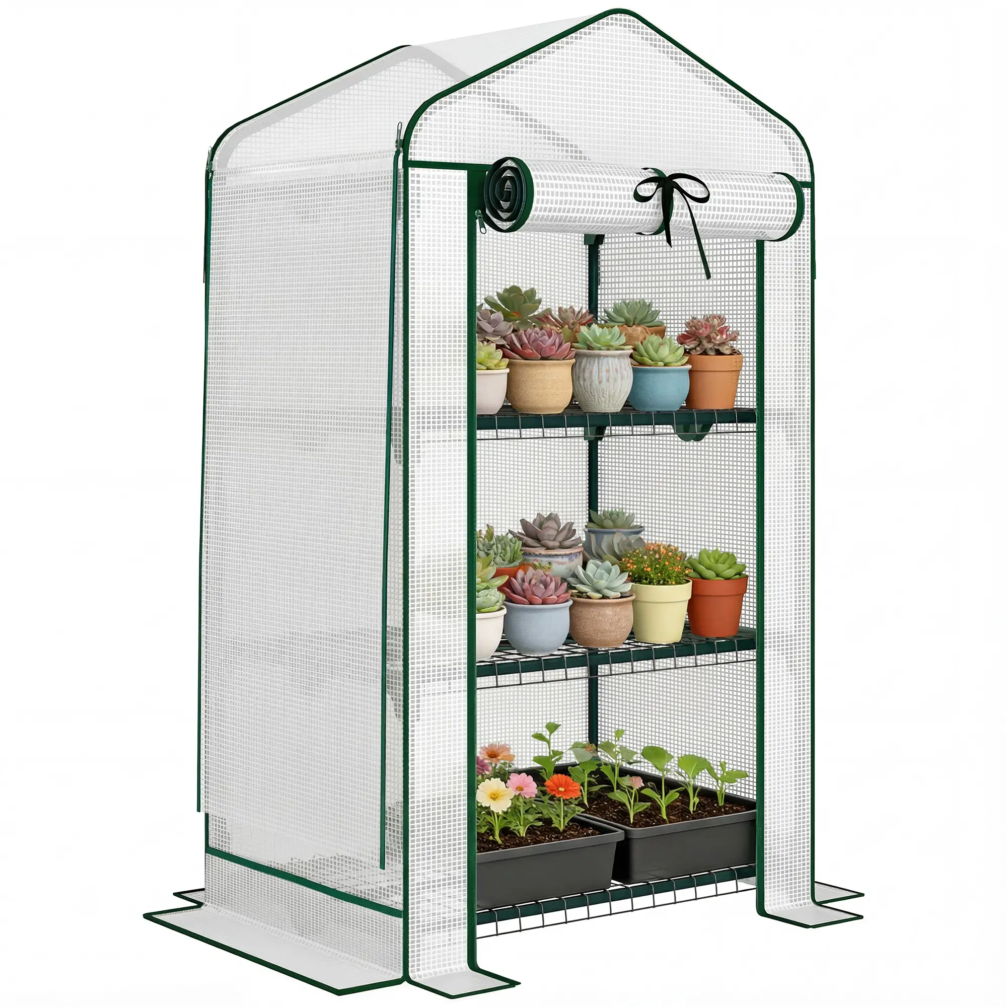 Mini Greenhouse With Screen Roof, 27.6" x 19.7" x 50", White - Image 11