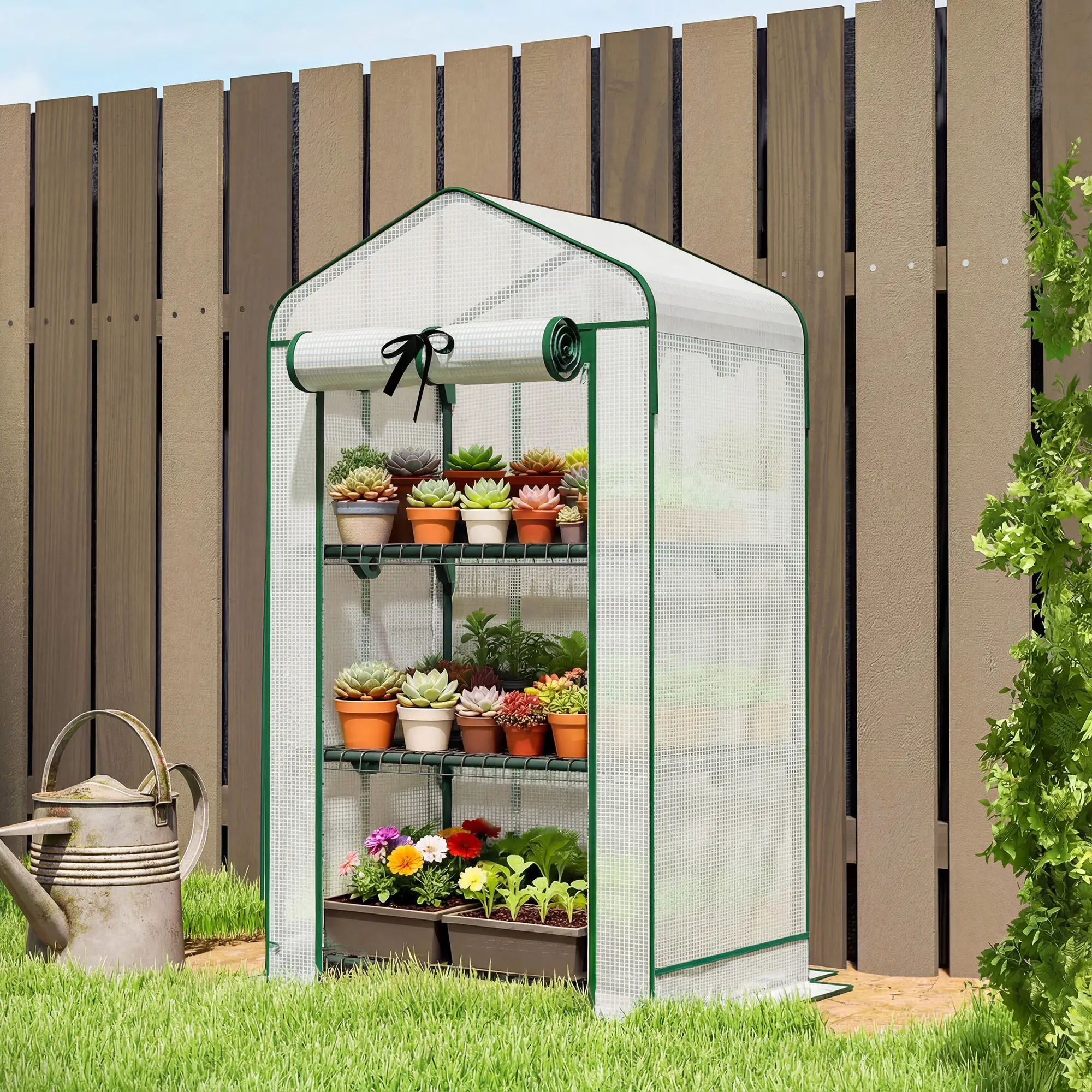 Mini Greenhouse With Screen Roof, 27.6" x 19.7" x 50", White - Image 2
