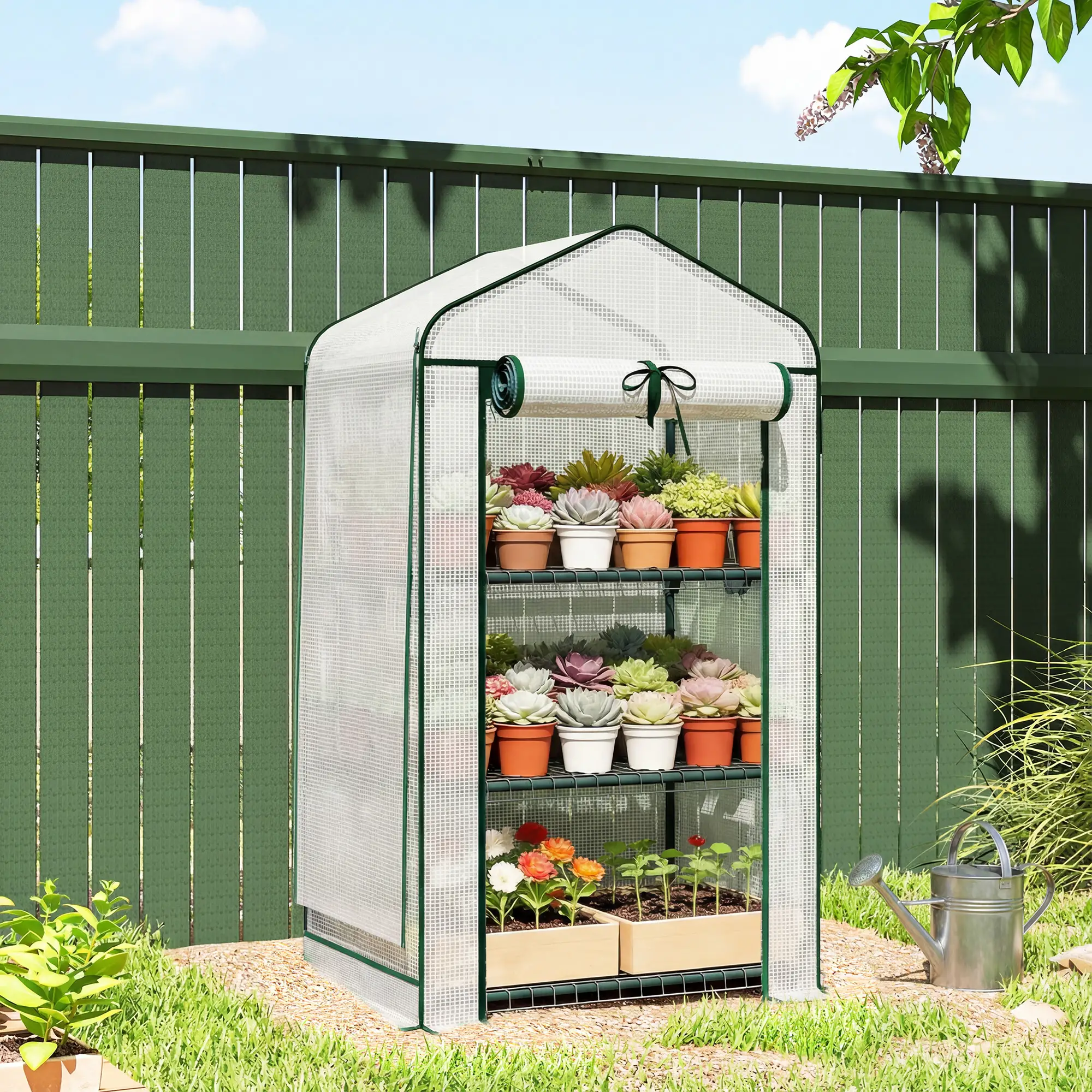 Mini Greenhouse With Screen Roof, 27.6" x 19.7" x 50", White - Image 8