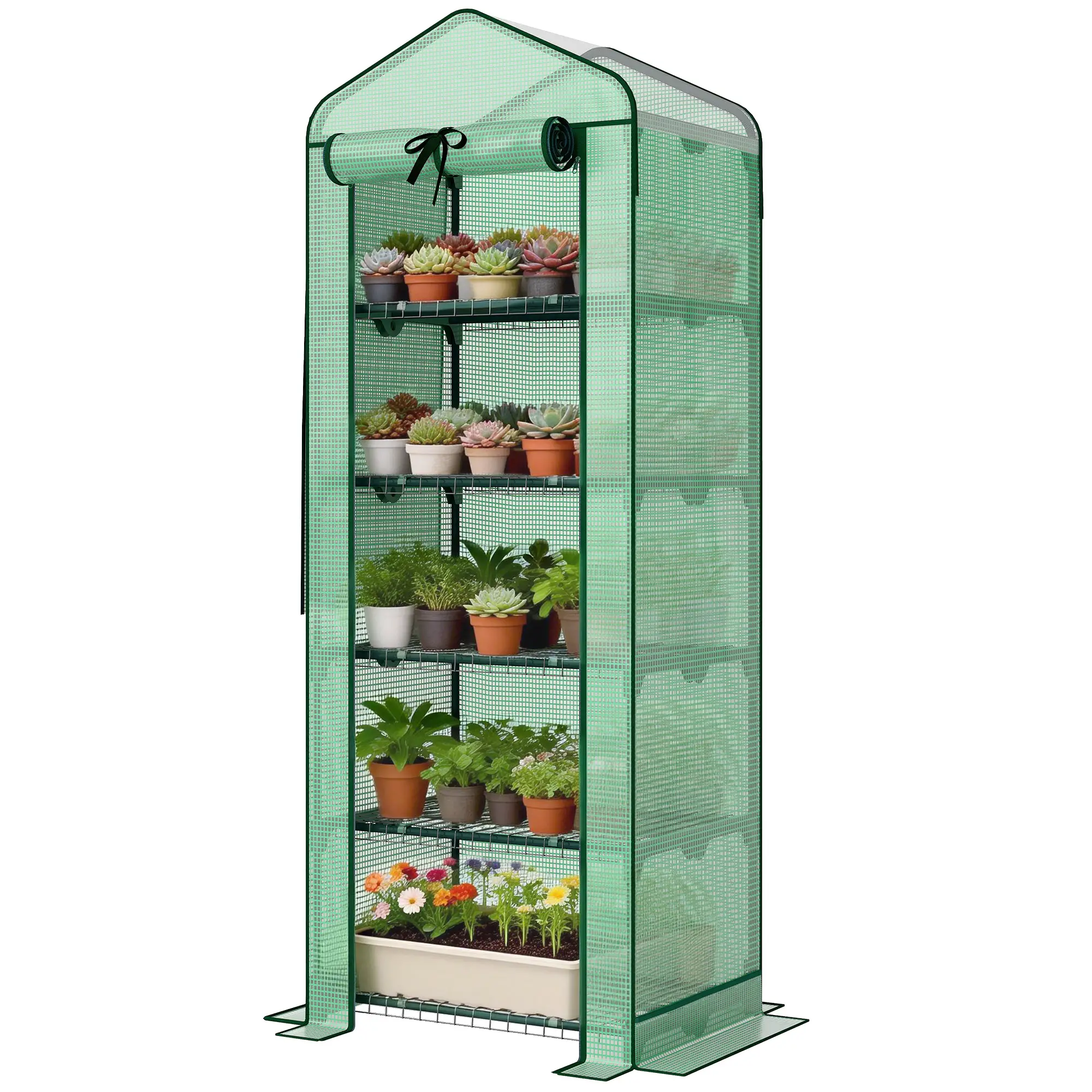 Mini Greenhouse With Screen Roof, 27.6" x 19.7" x 75.6", Green
