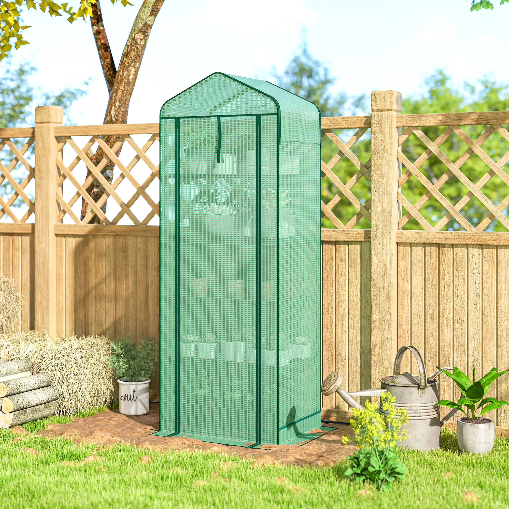 Mini Greenhouse With Screen Roof, 27.6" x 19.7" x 75.6", Green - Image 10