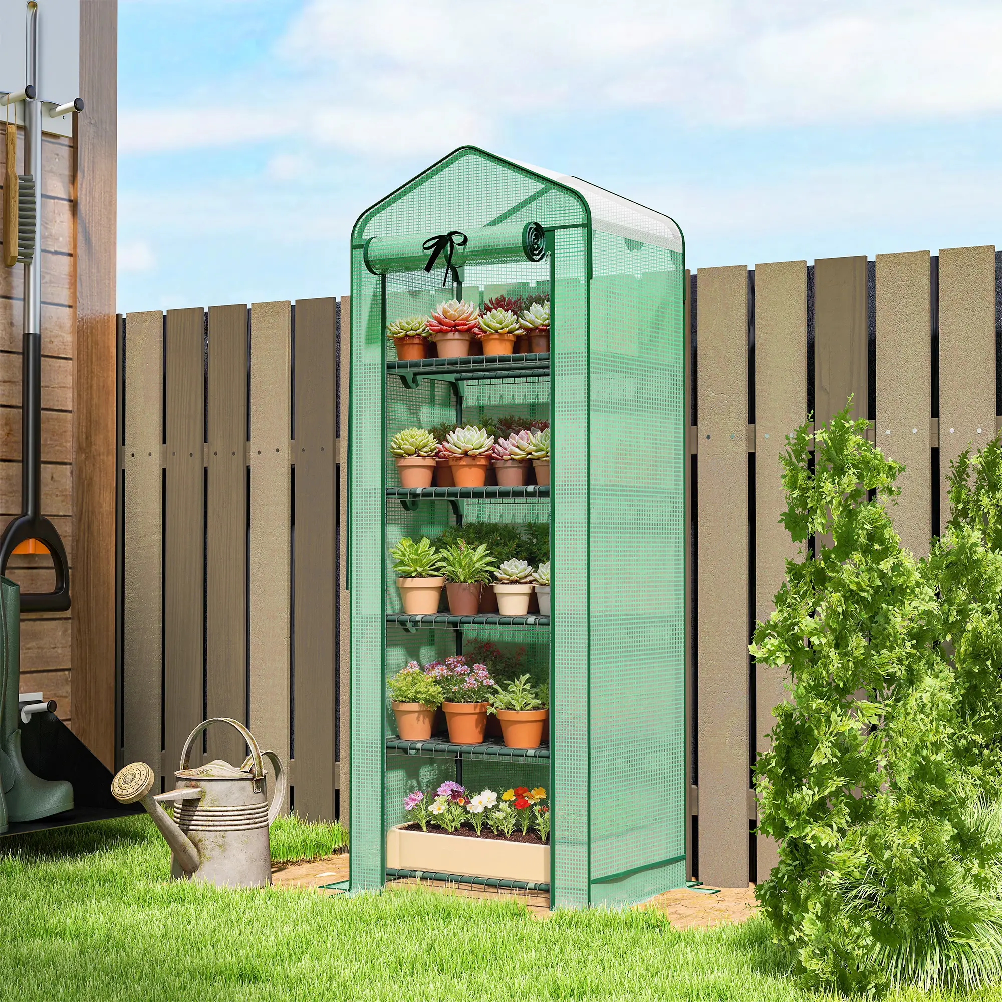 Mini Greenhouse With Screen Roof, 27.6" x 19.7" x 75.6", Green - Image 2