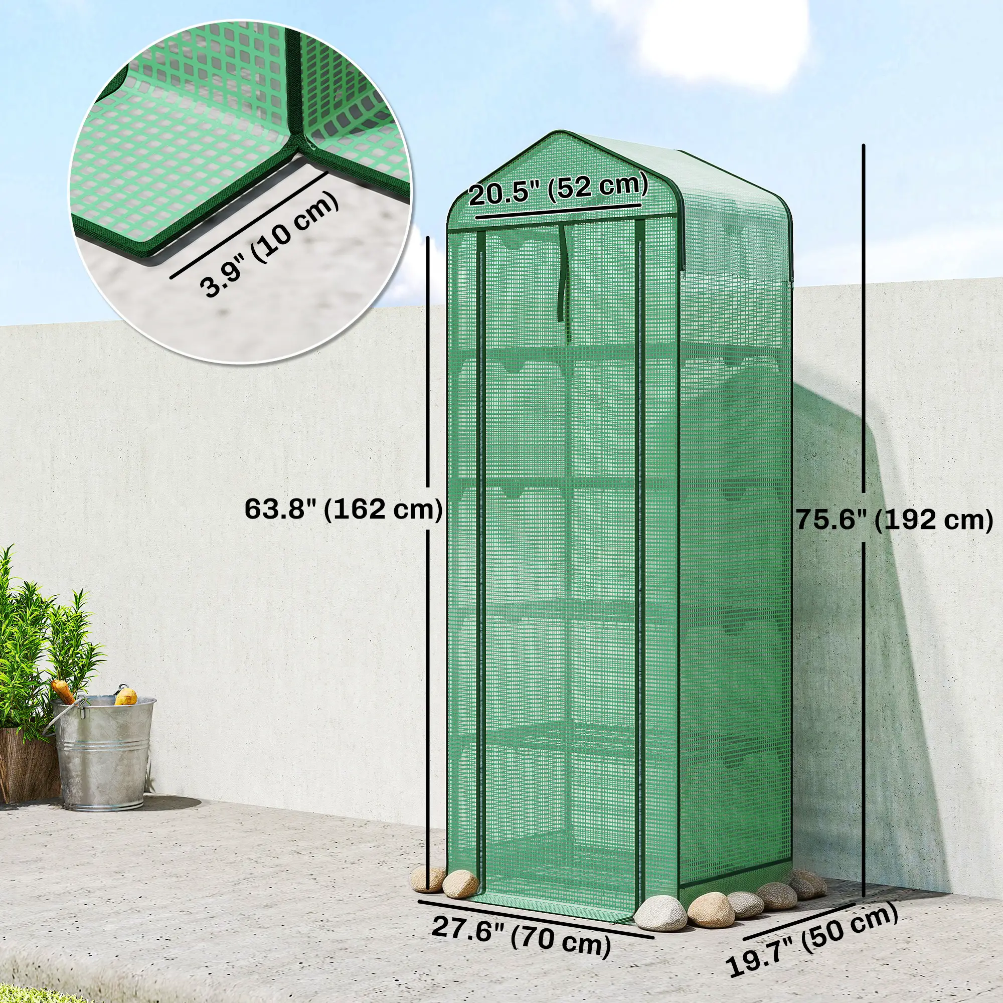 Mini Greenhouse With Screen Roof, 27.6" x 19.7" x 75.6", Green - Image 3
