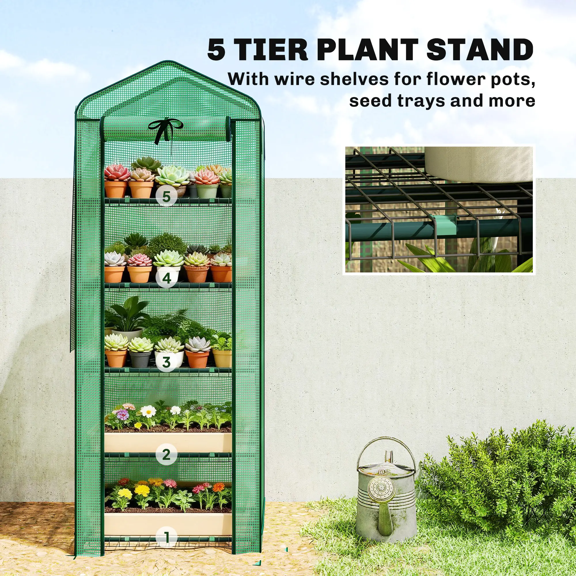 Mini Greenhouse With Screen Roof, 27.6" x 19.7" x 75.6", Green - Image 6