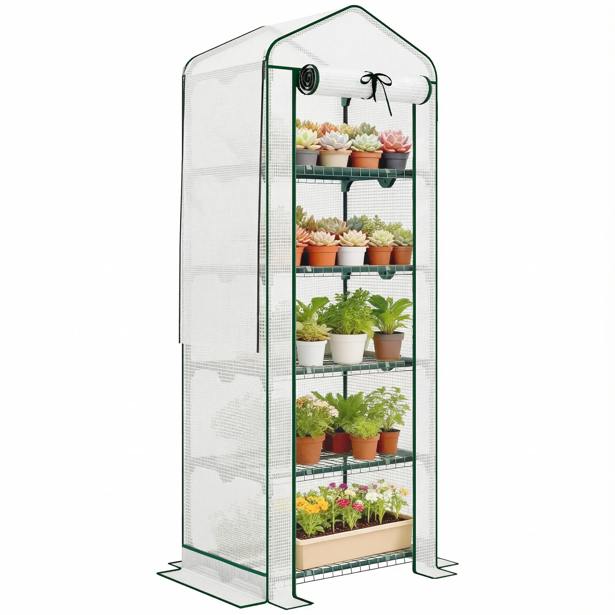 Mini Greenhouse With Screen Roof, 27.6" x 19.7" x 75.6", White - Image 11