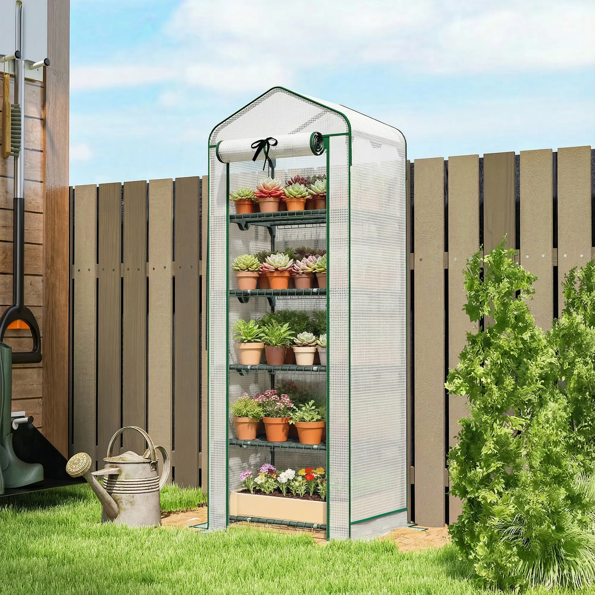 Mini Greenhouse With Screen Roof, 27.6" x 19.7" x 75.6", White - Image 2