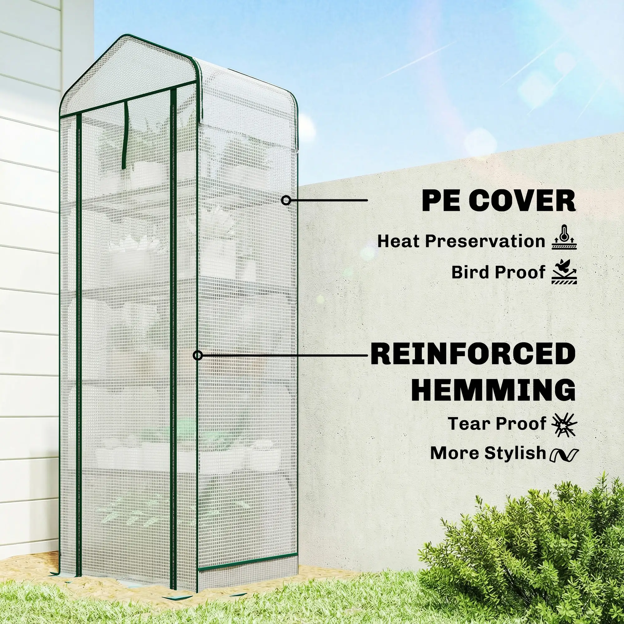 Mini Greenhouse With Screen Roof, 27.6" x 19.7" x 75.6", White - Image 5