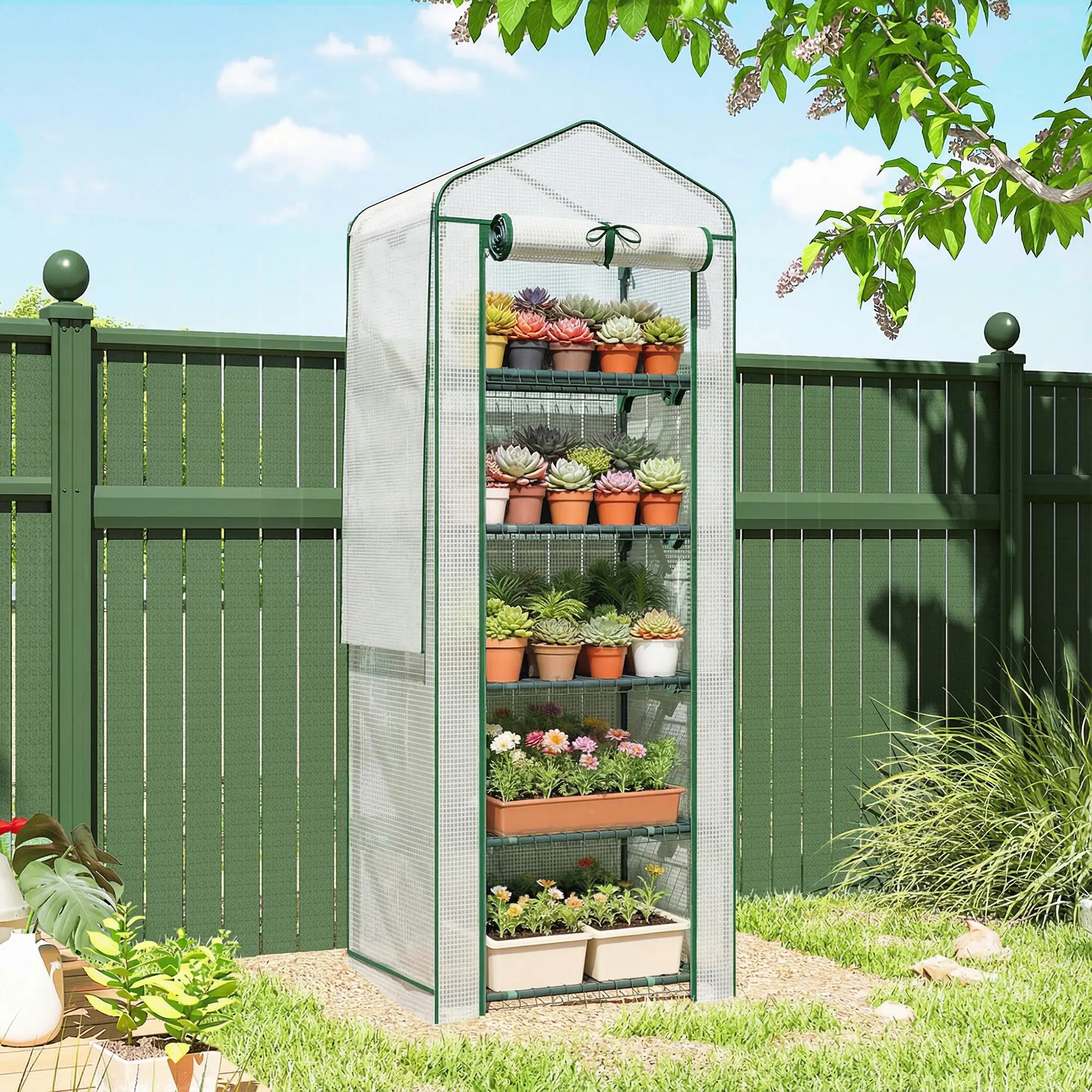 Mini Greenhouse With Screen Roof, 27.6" x 19.7" x 75.6", White - Image 8