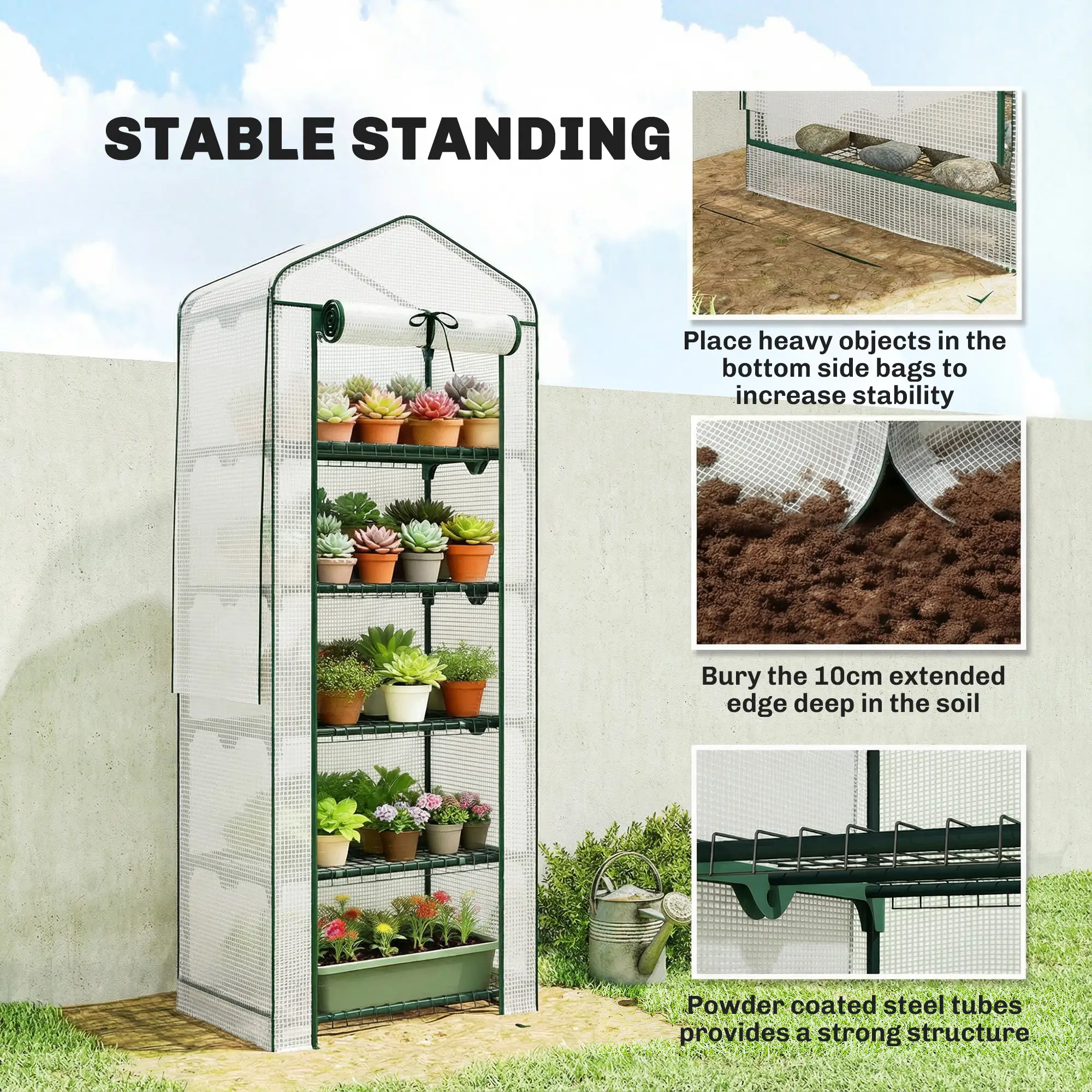 Mini Greenhouse With Screen Roof, 27.6" x 19.7" x 75.6", White - Image 9