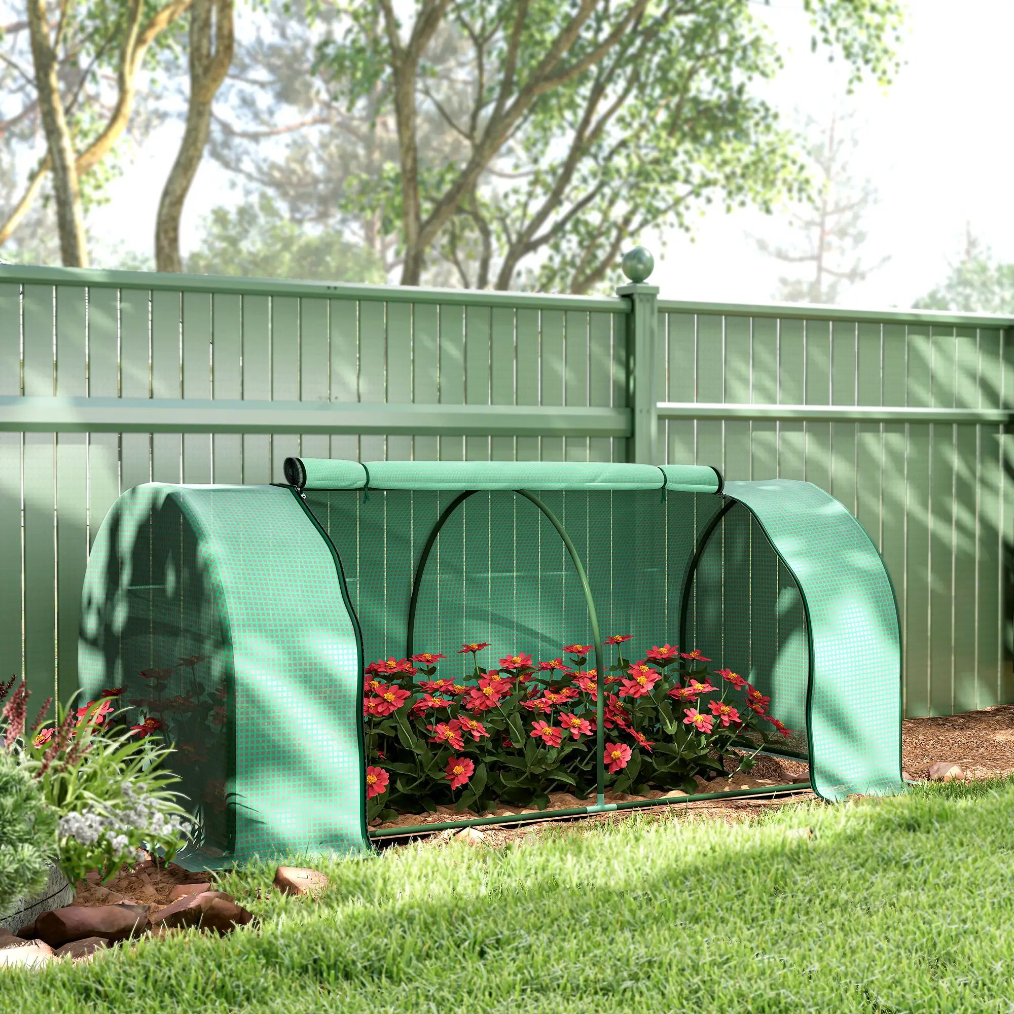 Mini Greenhouse With Zippered Doors, 79" x 39" x 32", Green - Image 10