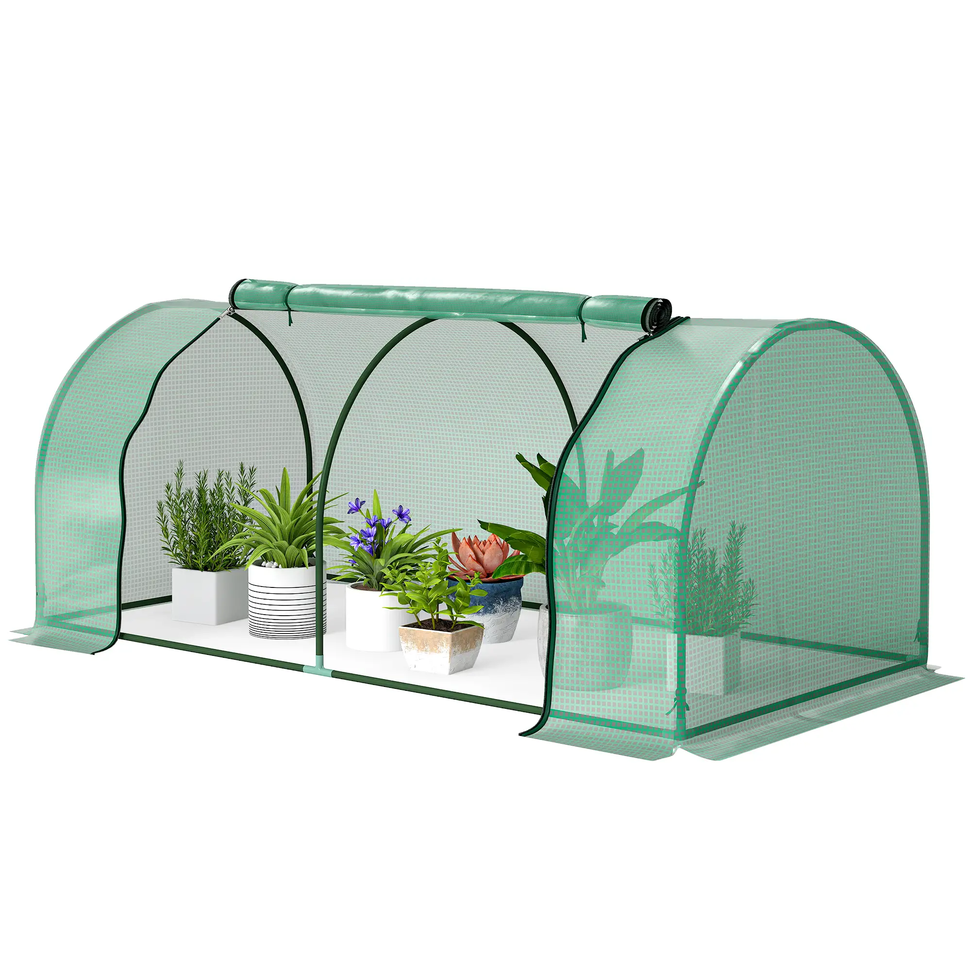Mini Greenhouse With Zippered Doors, 79" x 39" x 32", Green - Image 15