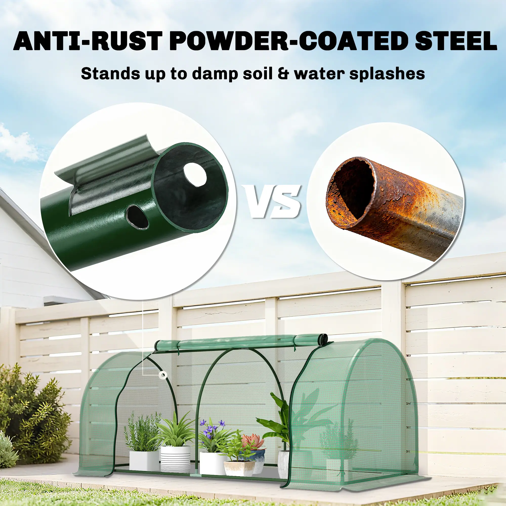 Mini Greenhouse With Zippered Doors, 79" x 39" x 32", Green - Image 5