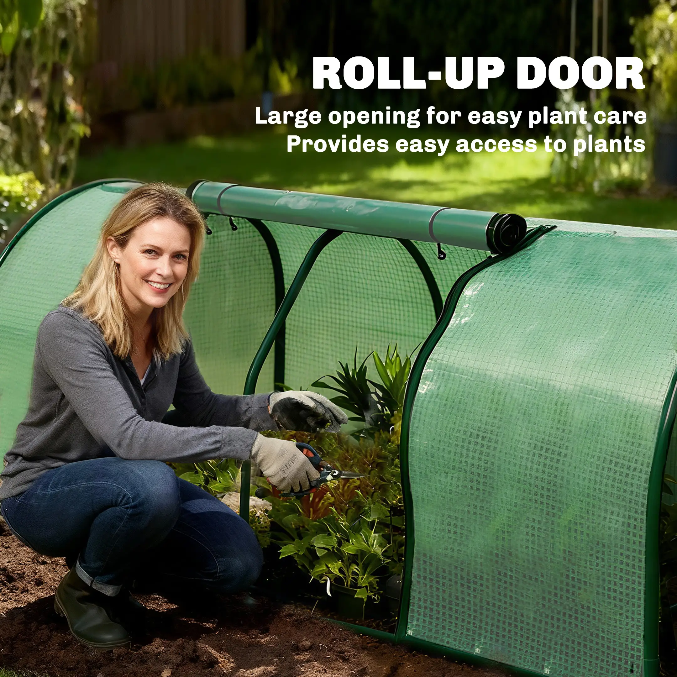 Mini Greenhouse With Zippered Doors, 79" x 39" x 32", Green - Image 6