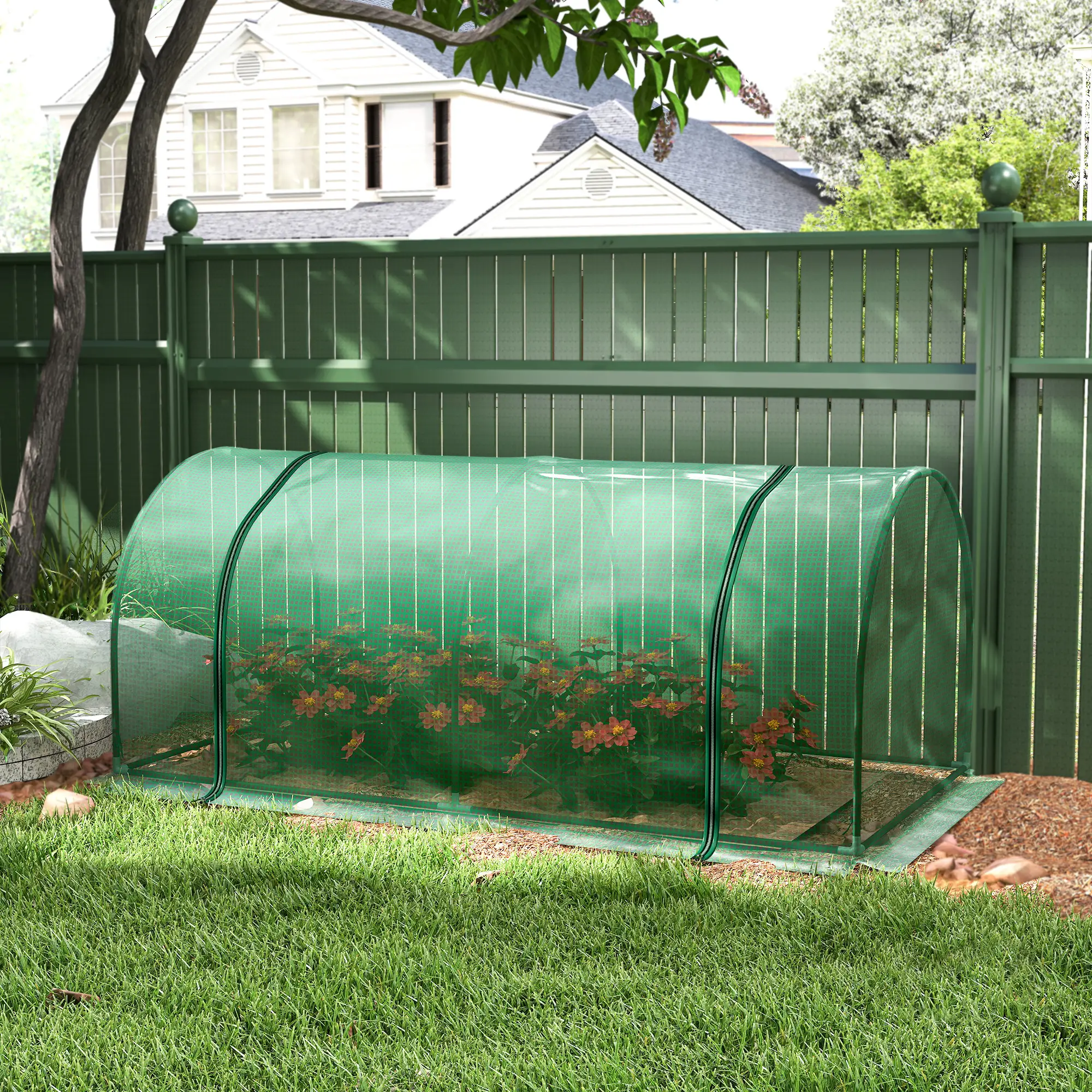 Mini Greenhouse With Zippered Doors, 79" x 39" x 32", Green - Image 8