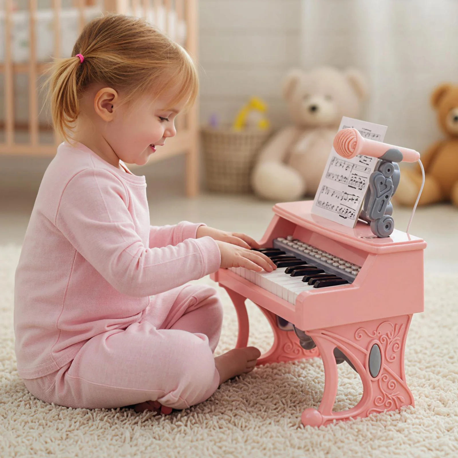 Mini Keyboard Piano 25 Keys, With Music Stand And Microphone, Pink - Image 2