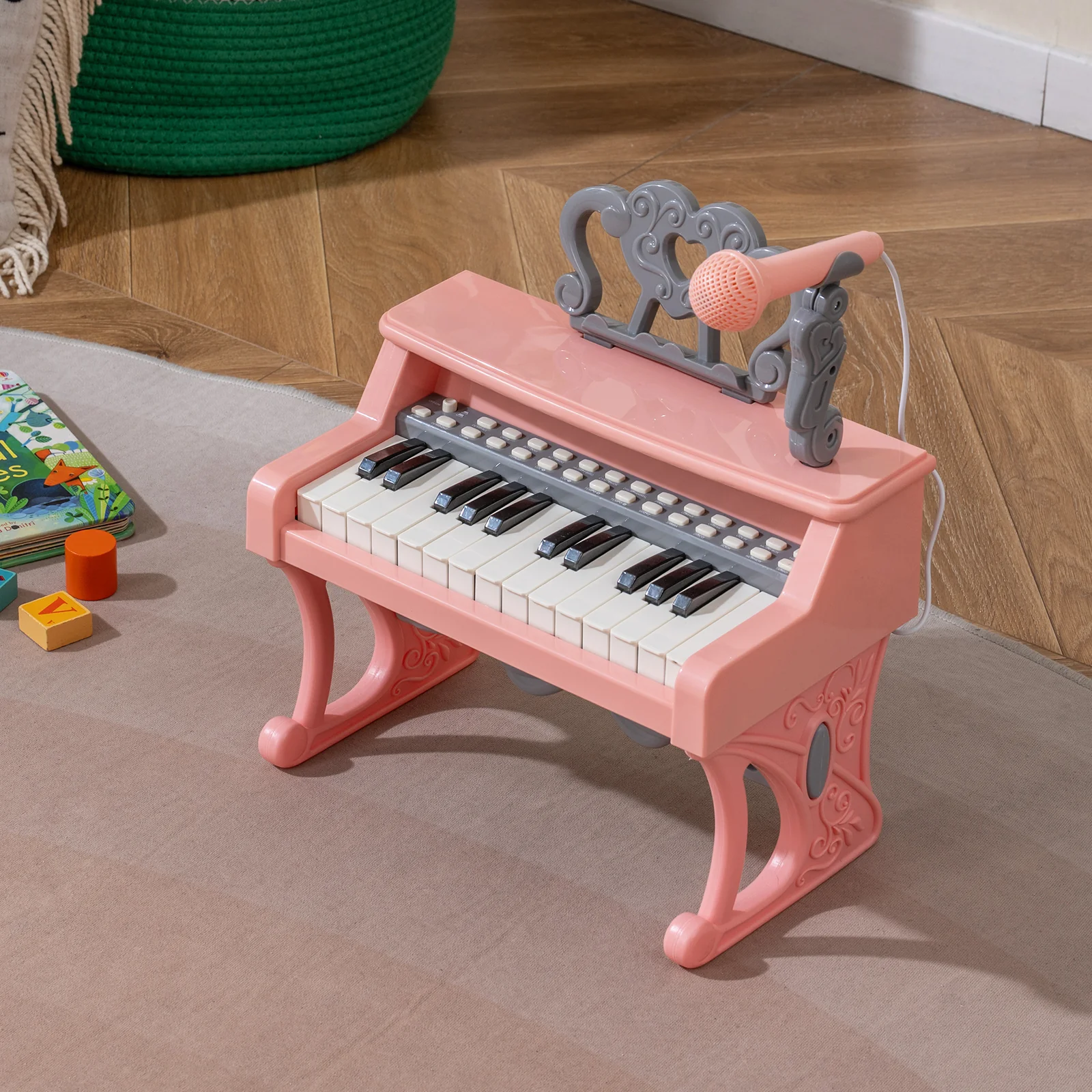 Mini Keyboard Piano 25 Keys, With Music Stand And Microphone, Pink - Image 3