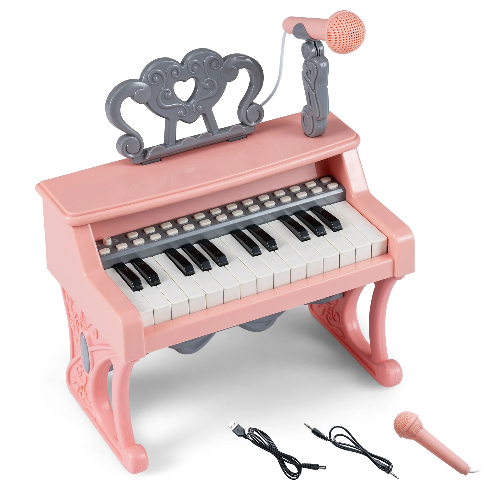 Mini Keyboard Piano 25 Keys, With Music Stand And Microphone, Pink - Image 4